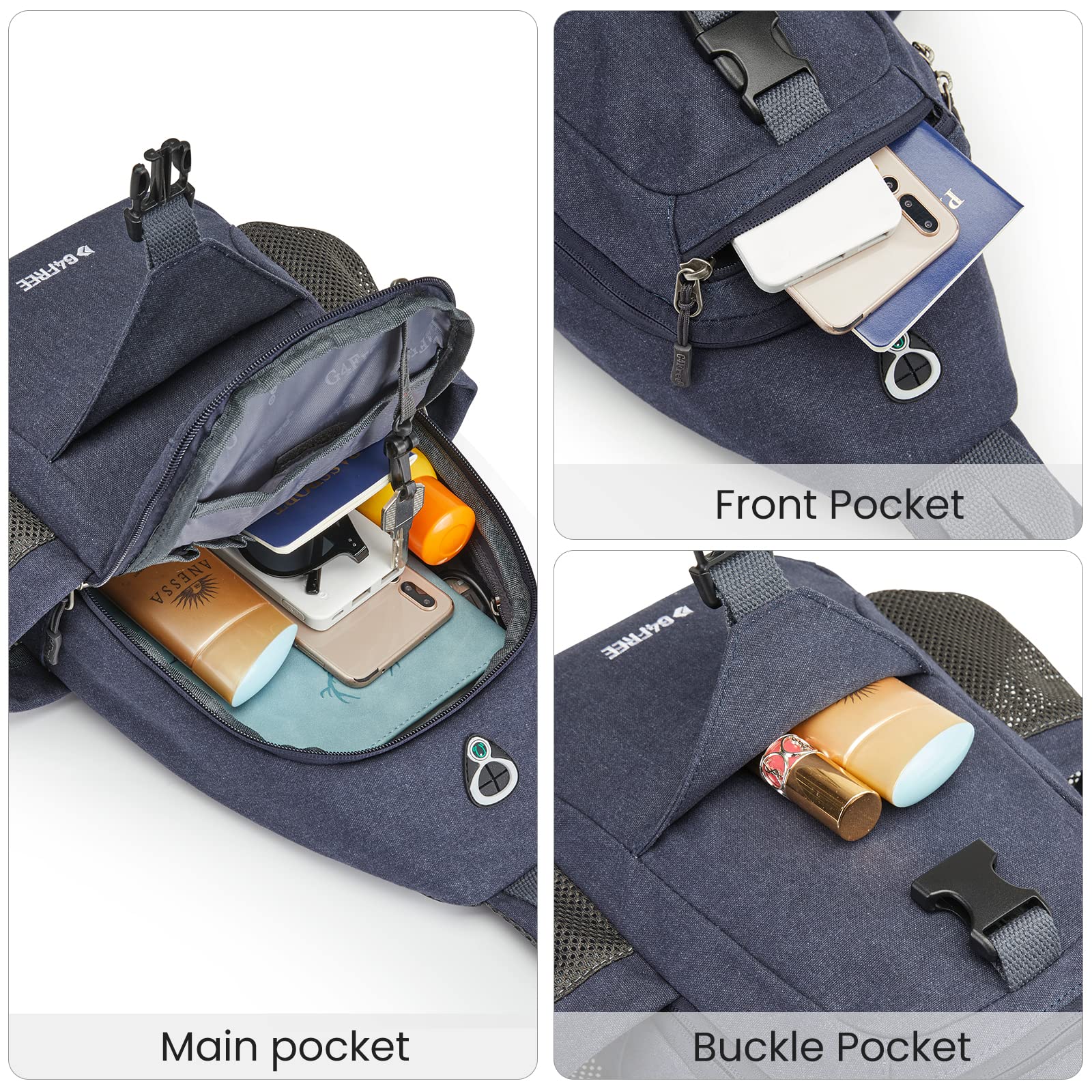 G4Free Activewear - G4Free Anti-Theft Canvas Sling Bag with USB Port -TN22B159C-TN22B159A-TN22B159D-TN22B159B-TN22B159F
