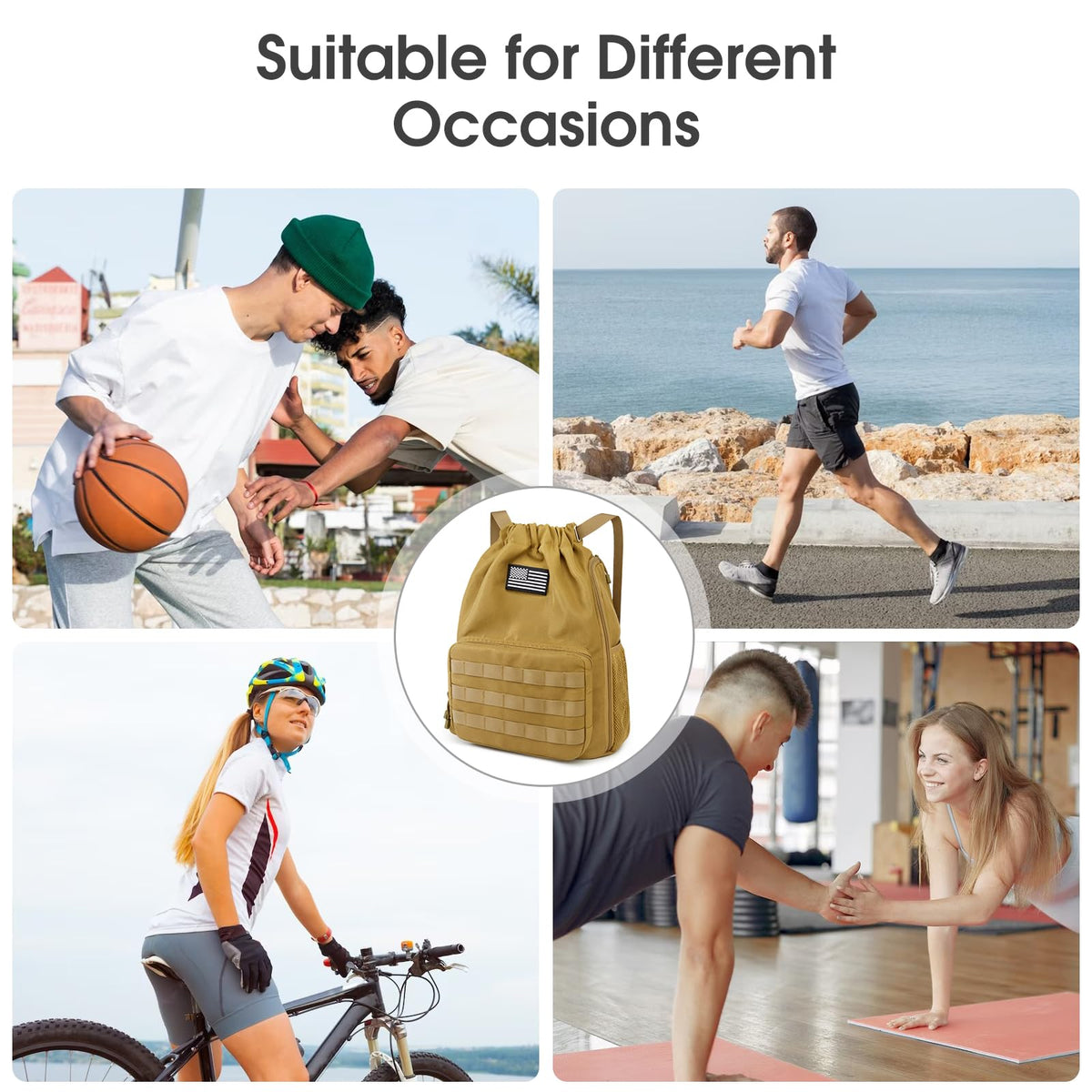 G4Free Activewear - G4Free Drawstring Backpack Sports Gym Bag with Shoes Compartment -TN23B194C-TN23B194B