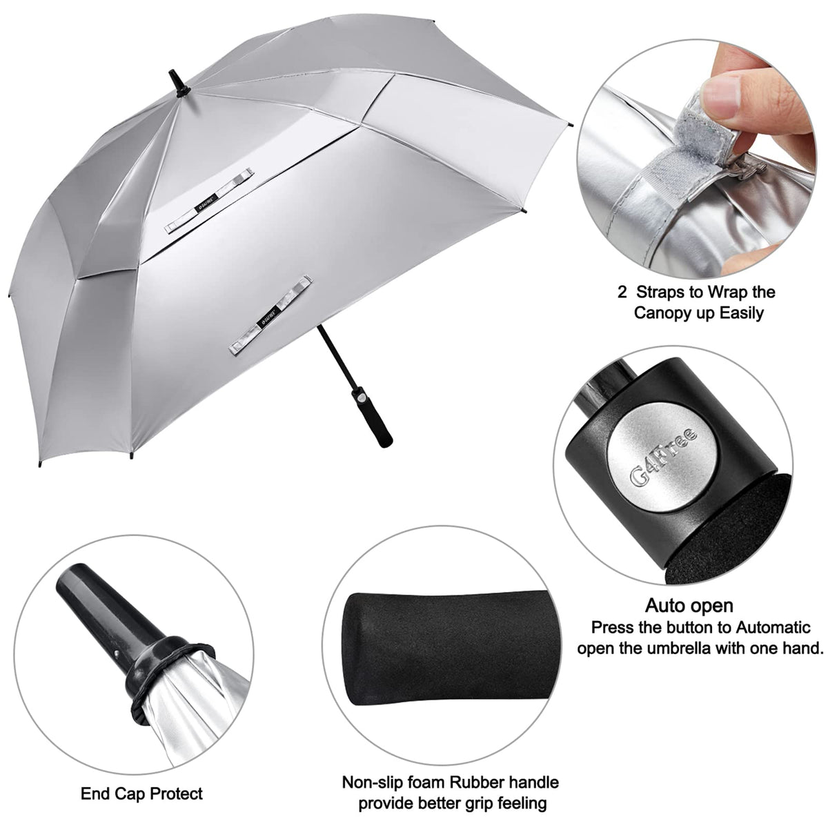 G4Free Activewear - G4Free Extra Large Golf Umbrella 62/68 inch Vented Square Umbrella -D02V717A-D02V717C-D02V717B-D02V717D-D02V717E