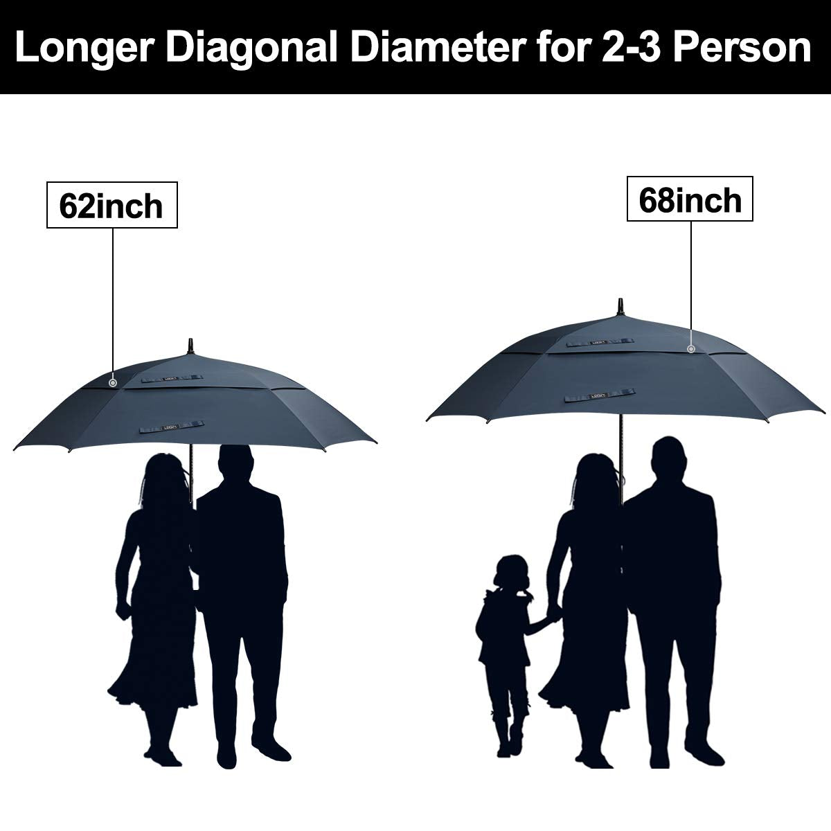 G4Free Activewear - G4Free Extra Large Golf Umbrella 62/68 inch Vented Square Umbrella -D02V717A-D02V717C-D02V717B-D02V717D-D02V717E