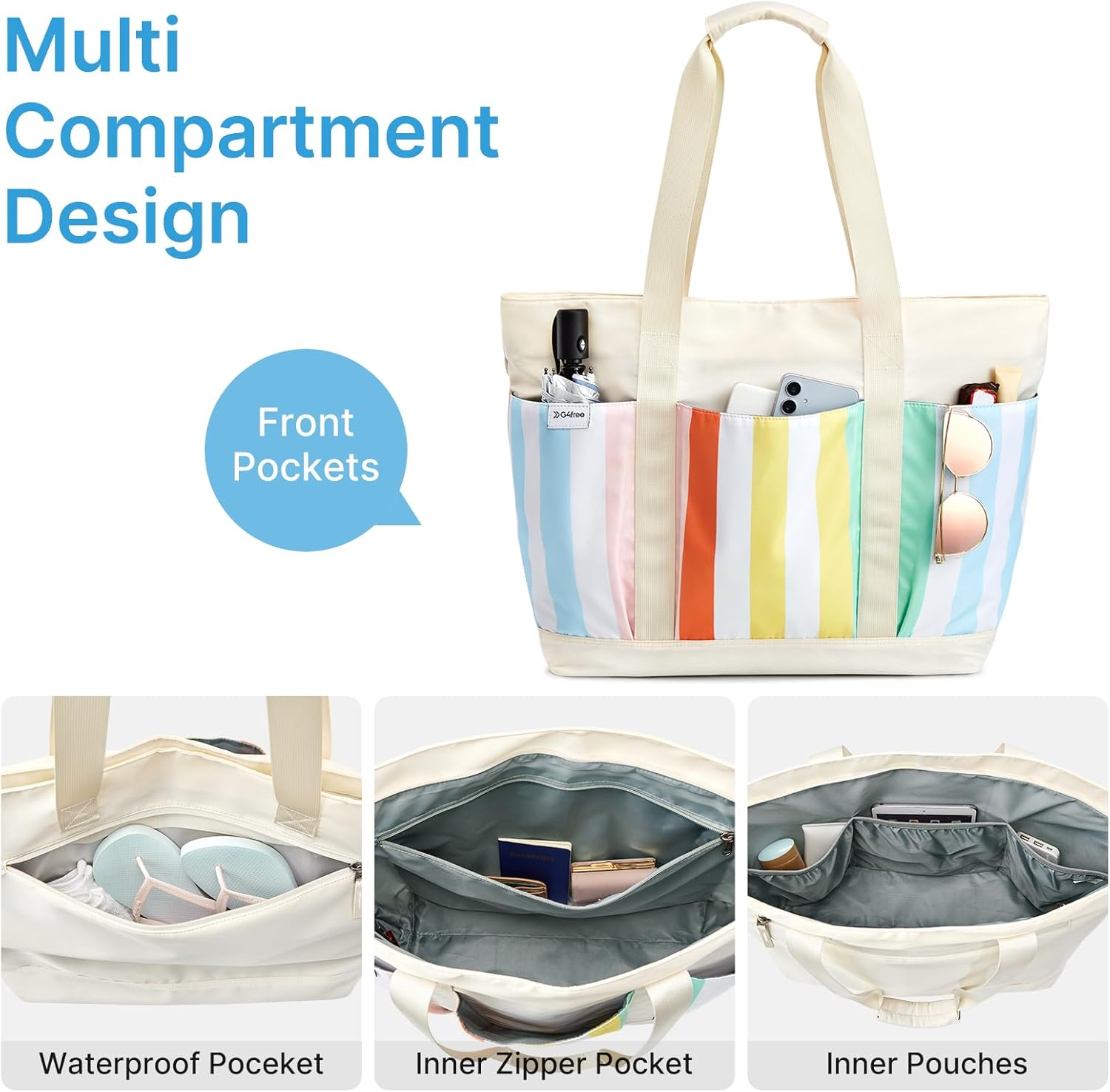 G4Free Activewear - G4Free Foldable Waterproof Beach Tote Pool Bag -TN24B462A-TN24B462B-TN24B462C