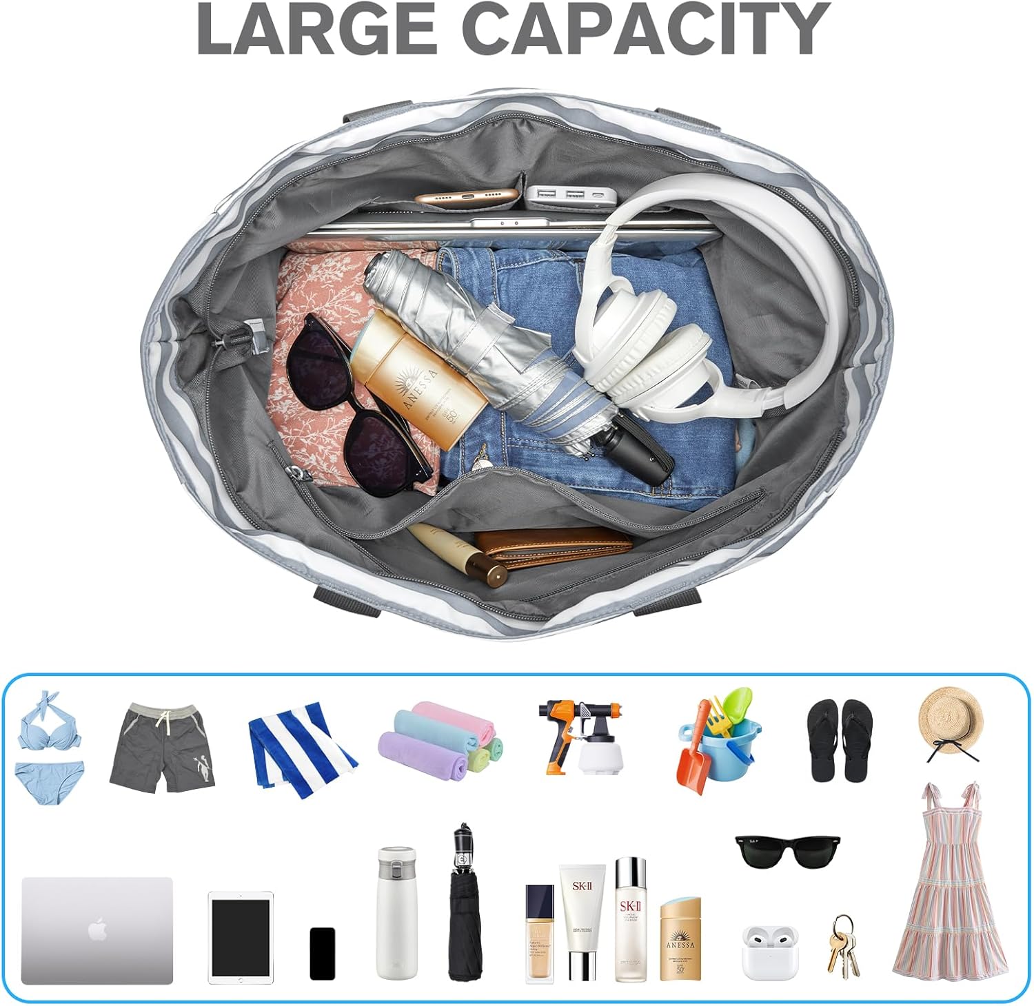 G4Free Activewear - G4Free Foldable Waterproof Sandproof Tote Beach Bag -TN23B270B-TN24B463B-TN23B270D-TN24B463D-TN24B349A