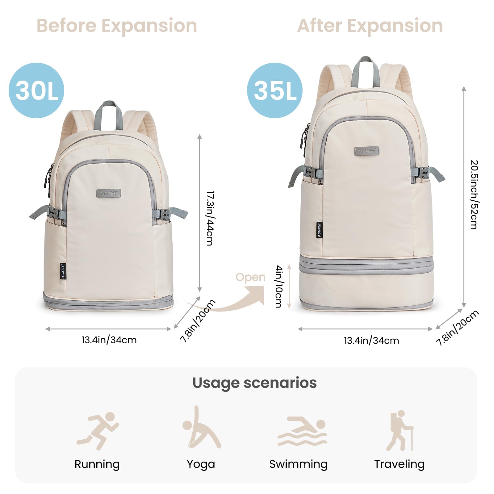 G4Free Activewear - G4Free Gym Backpack For Women with Shoes Compartment & Wet Pocket -TN23B238D-TN23B238A-TN23B238B-TN23B238C