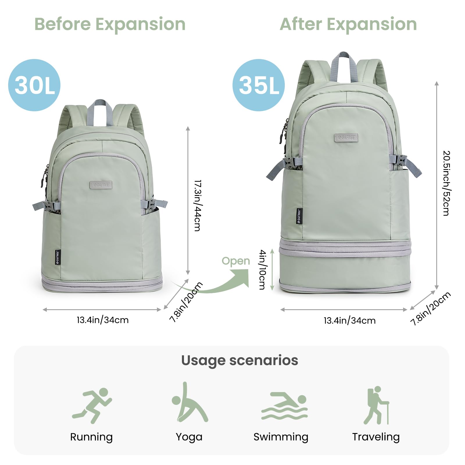 G4Free Activewear - G4Free Gym Backpack For Women with Shoes Compartment & Wet Pocket -TN23B238D-TN23B238A-TN23B238B-TN23B238C