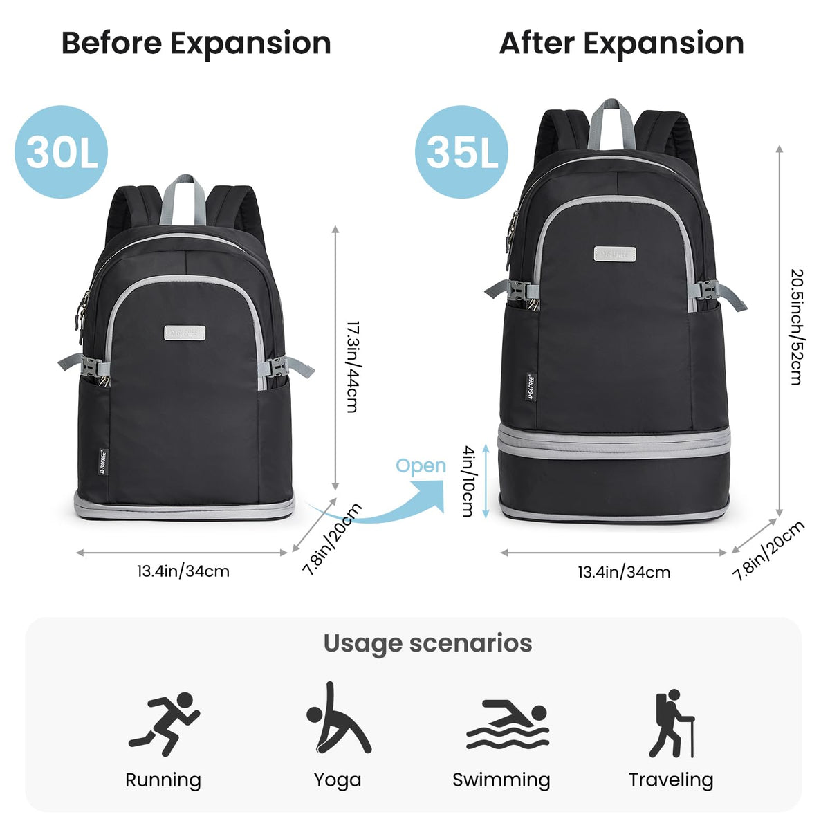 G4Free Activewear - G4Free Gym Backpack For Women with Shoes Compartment & Wet Pocket -TN23B238D-TN23B238A-TN23B238B-TN23B238C