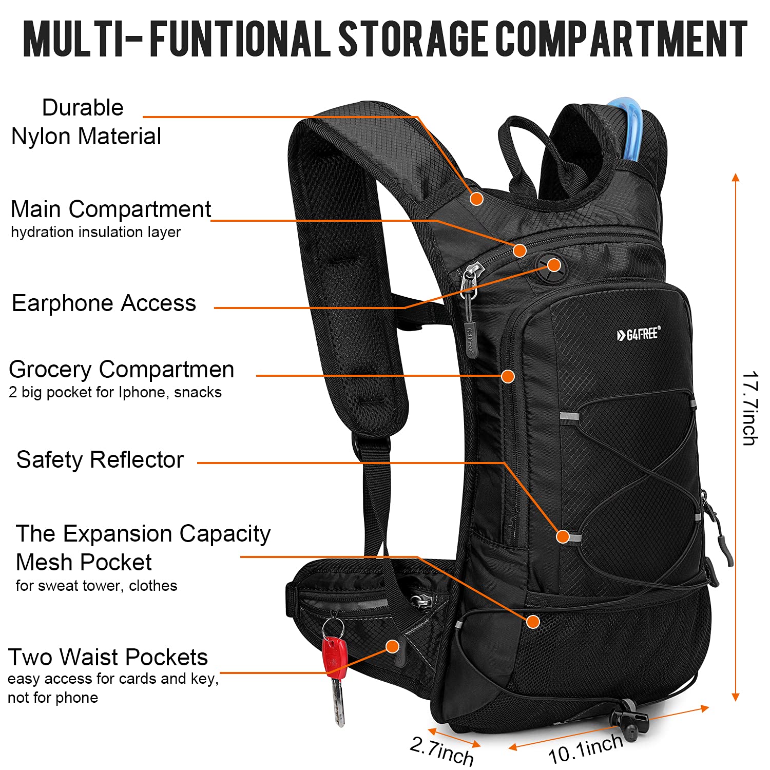 G4Free Activewear - G4Free Insulated Hydration Backpack Pack with 2L BPA -D02V741A-D02V741B-D02V741E