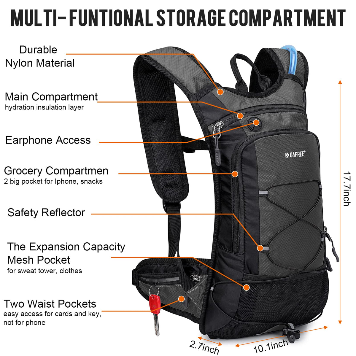 G4Free Activewear - G4Free Insulated Hydration Backpack Pack with 2L BPA -D02V741A-D02V741B-D02V741E