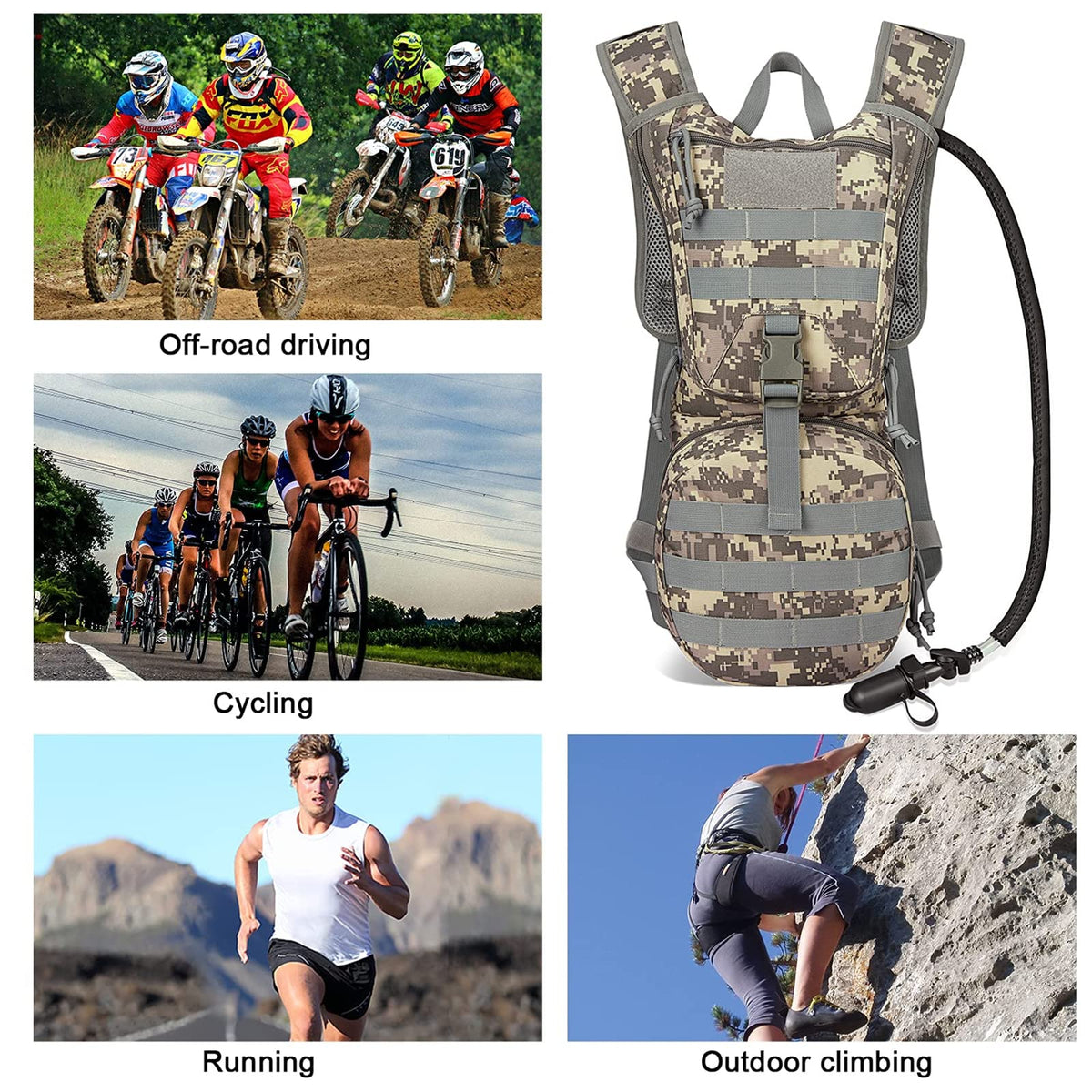 G4Free Activewear - G4Free Military Tactical Hydration Backpack with 3L Upgraded Bladder -D02V560A-D02V560B