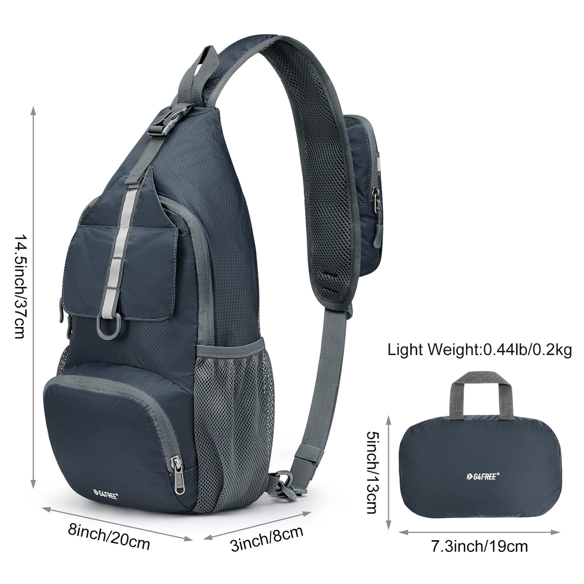 G4Free Activewear - G4Free Packable Crossbody Sling Backpack -TN21B007A-TN21B007D-TN21B007B-TN21B007E-TN21B007C