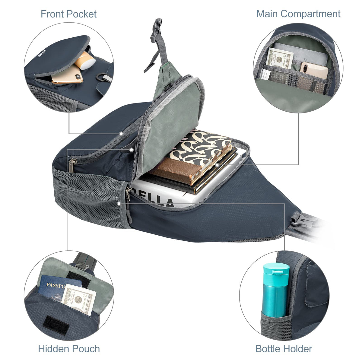 G4Free Activewear - G4Free Packable Crossbody Sling Backpack -TN21B007A-TN21B007D-TN21B007B-TN21B007E-TN21B007C