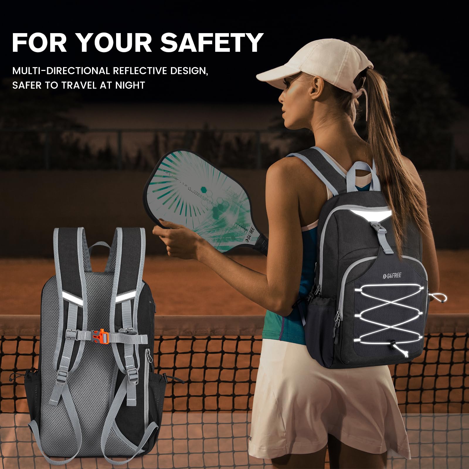 G4Free Activewear - G4Free Pickleball Backpack Fits 2 to 4 Paddles -TN23B318A-TN23B318B-TN23B318C-TN23B318D-TN23B318E