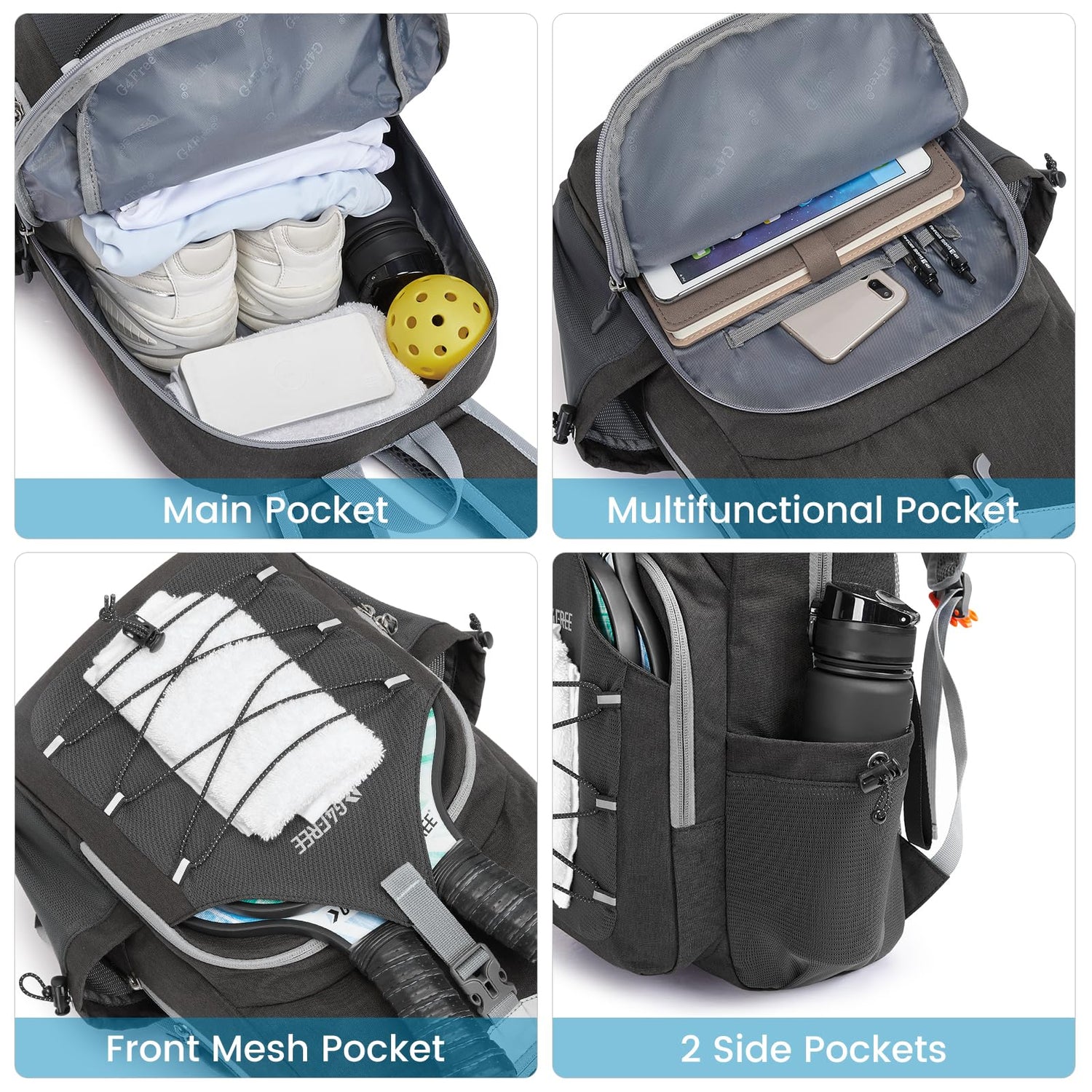 G4Free Activewear - G4Free Pickleball Backpack Fits 2 to 4 Paddles -TN23B318C-TN23B318B-TN23B318D-TN23B318E-TN23B318A