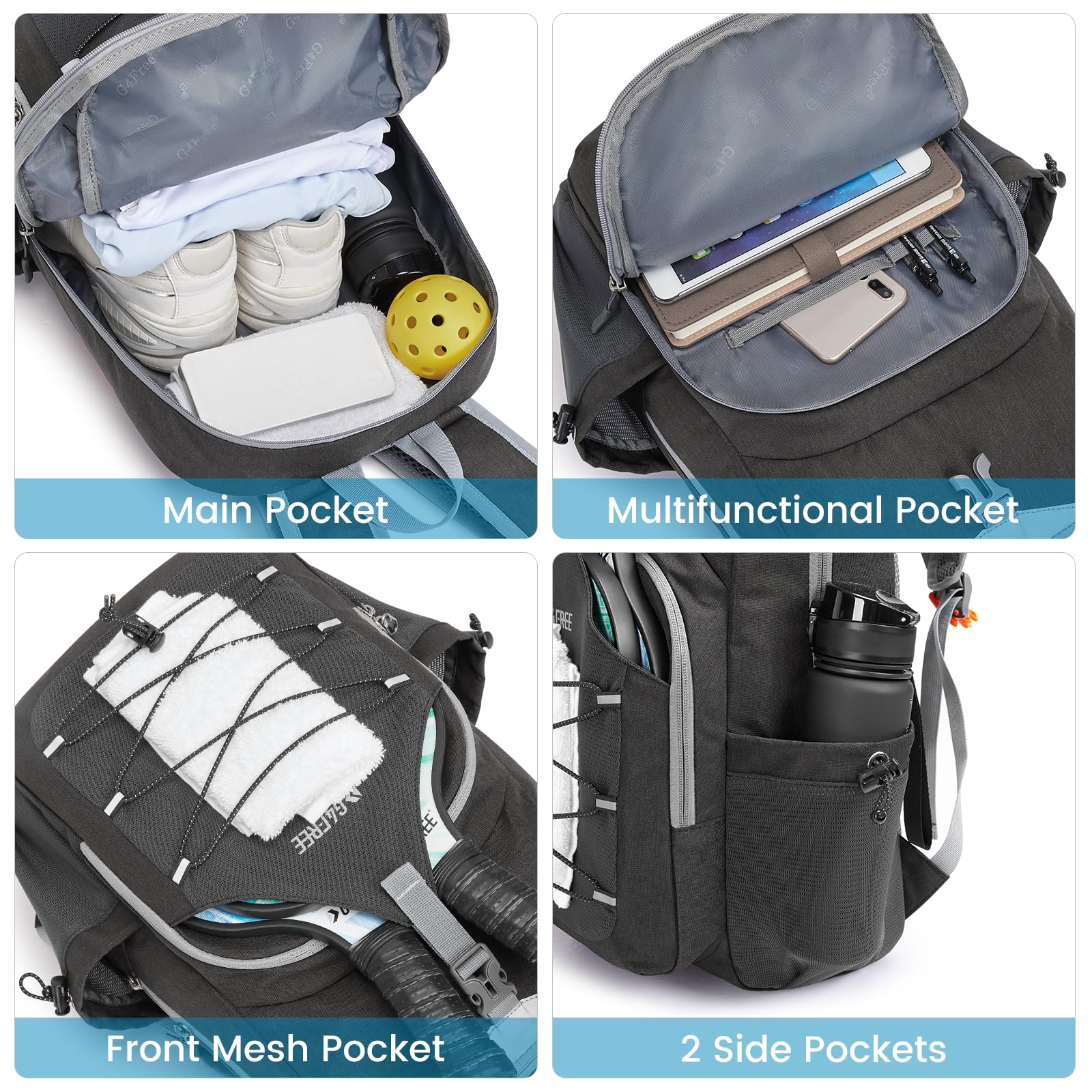 G4Free Activewear - G4Free Pickleball Backpack Fits 2 to 4 Paddles -TN23B318C-TN23B318B-TN23B318D-TN23B318E-TN23B318A