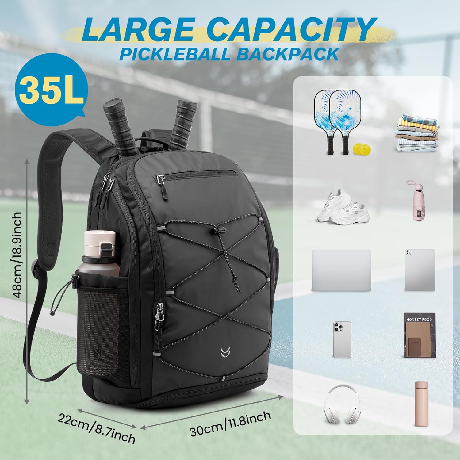 G4Free Activewear - G4Free Pickleball Bag Pickleball Backpack School Backpack for Teens Bookbag for College Student with Fence Hook Laptop Compartment -TN25B518B-TN25B518A