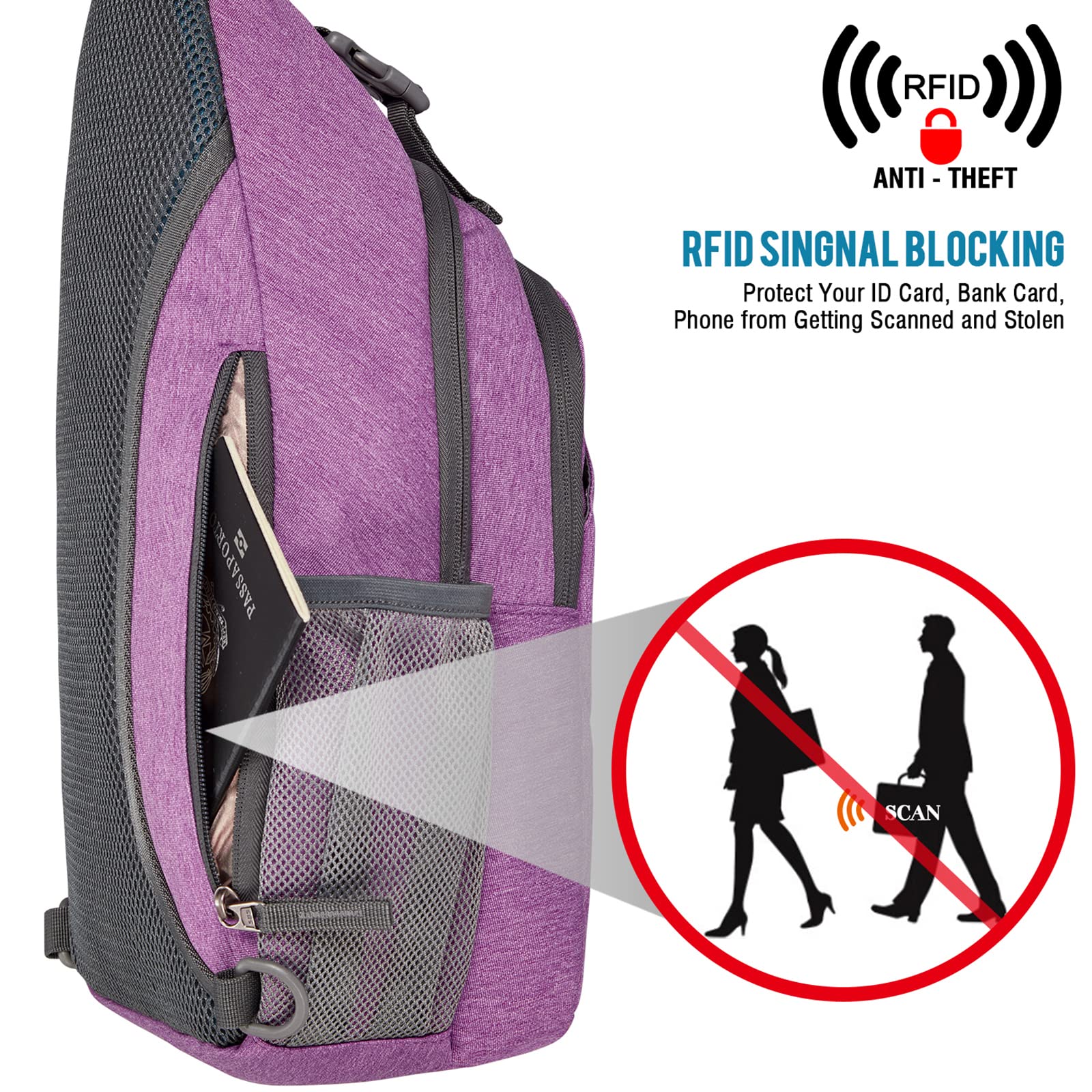 G4Free Activewear - G4Free RFID Blocking Sling Bag -D02V743C-D02V743P-D02V743S-D02V743A-D02V743N