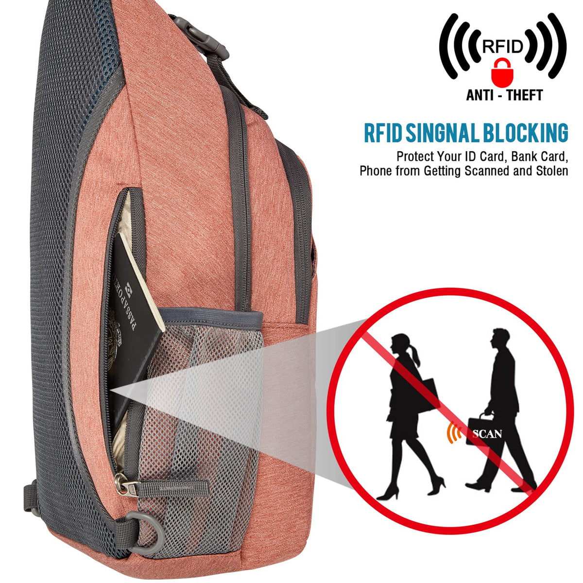 G4Free Activewear - G4Free RFID Blocking Sling Bag -D02V743C-D02V743P-D02V743S-D02V743A-D02V743N