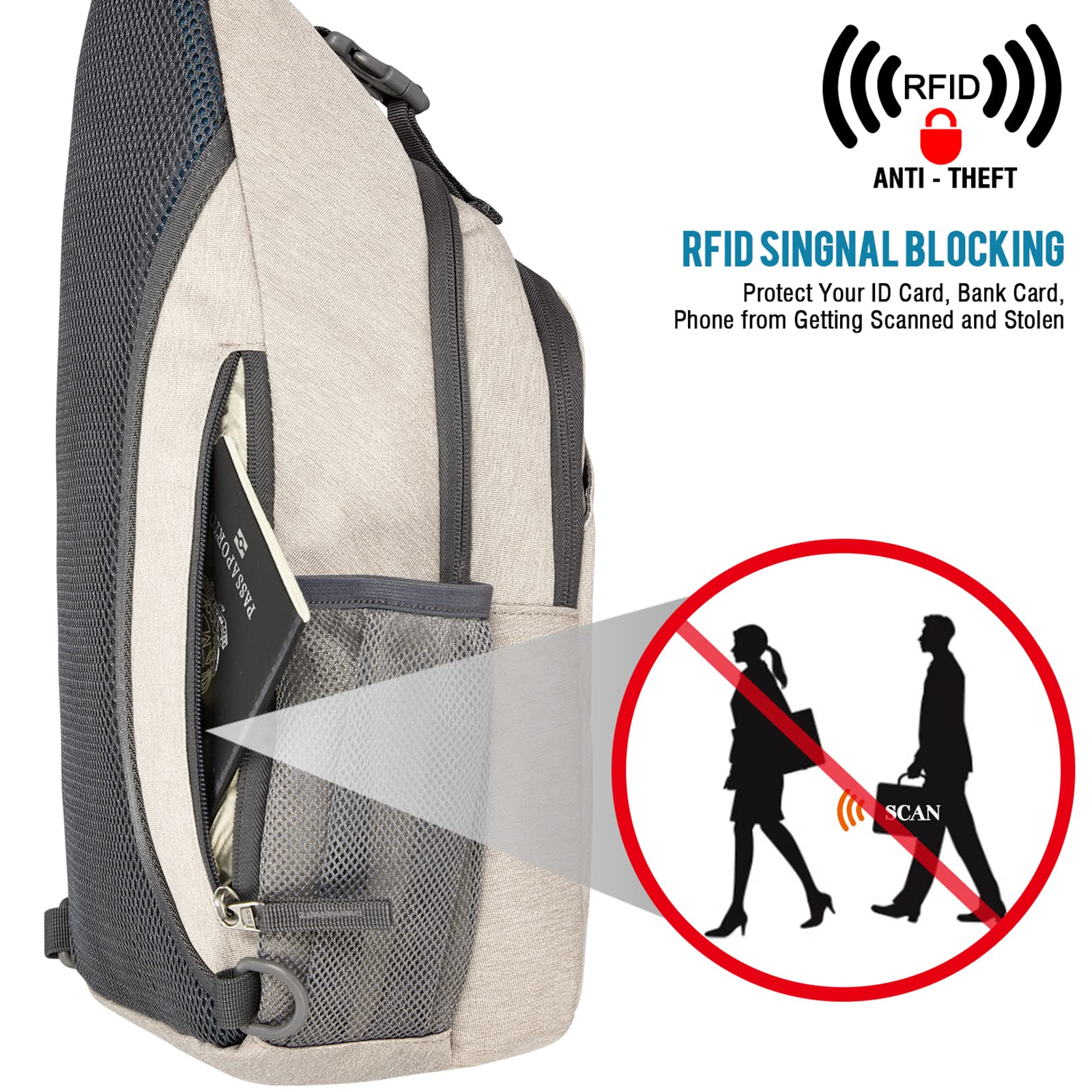 G4Free Activewear - G4Free RFID Blocking Sling Bag -D02V743C-D02V743P-D02V743S-D02V743A-D02V743N