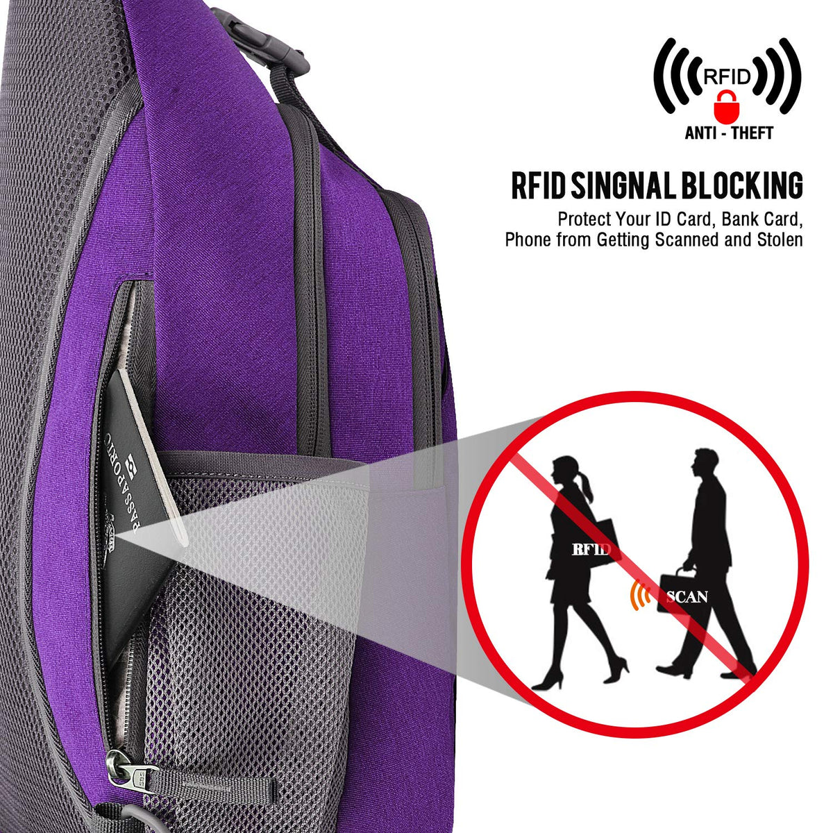 G4Free Activewear - G4Free RFID Blocking Sling Bag -D02V743C-D02V743P-D02V743S-D02V743A-D02V743N