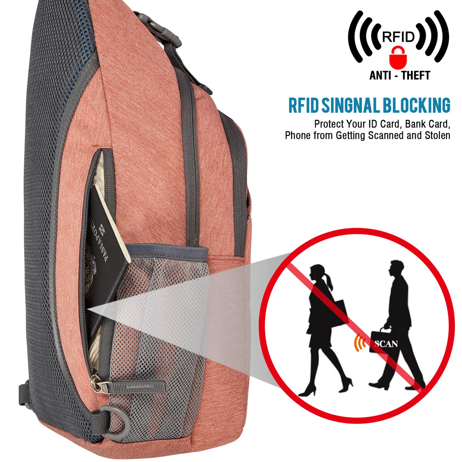 G4Free Activewear - G4Free RFID Blocking Sling Bag -D02V743S-D02V743A-D02V743P-D02V743N-D02V743B
