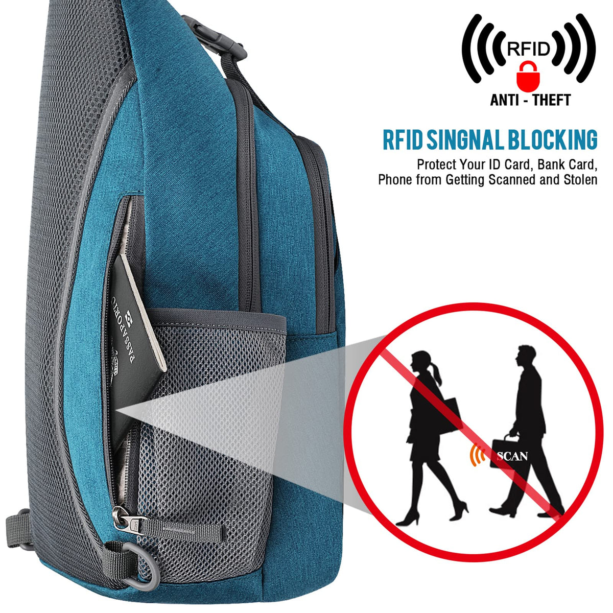 G4Free Activewear - G4Free RFID Blocking Sling Bag -D02V743S-D02V743A-D02V743P-D02V743N-D02V743B