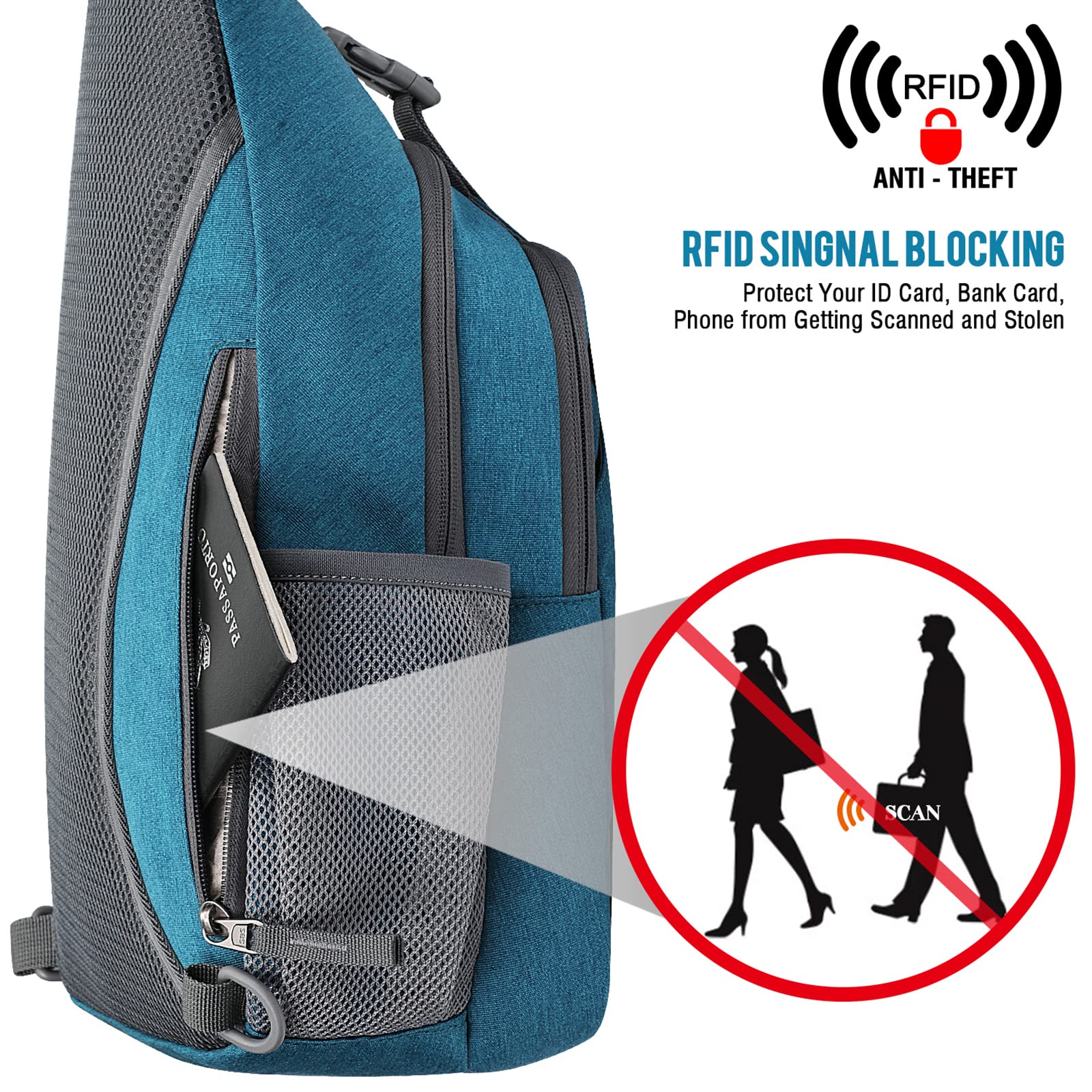 G4Free Activewear - G4Free RFID Blocking Sling Bag -D02V743S-D02V743A-D02V743P-D02V743N-D02V743B