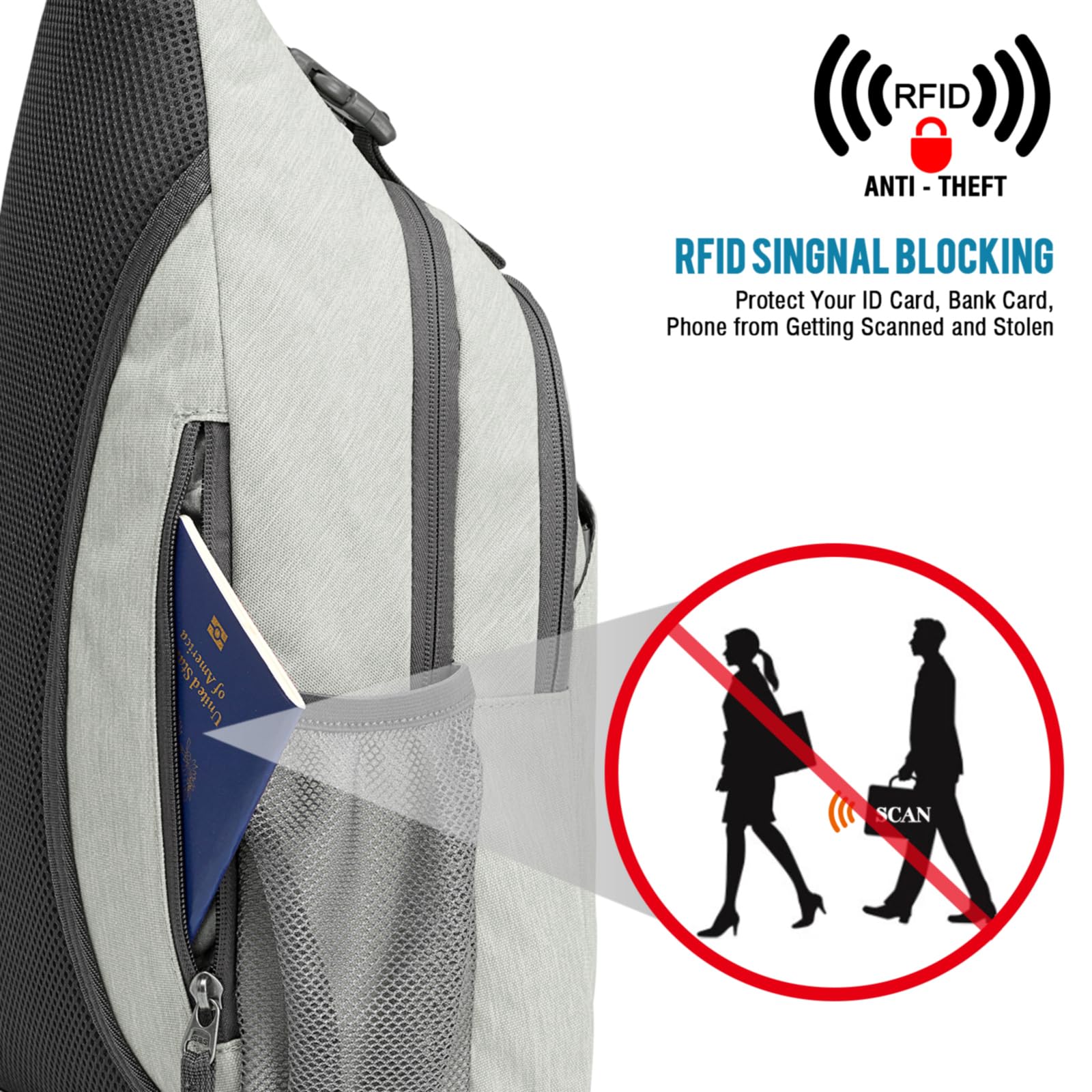 G4Free Activewear - G4Free RFID Blocking Sling Bag -D02V743S-D02V743A-D02V743P-D02V743N-D02V743B