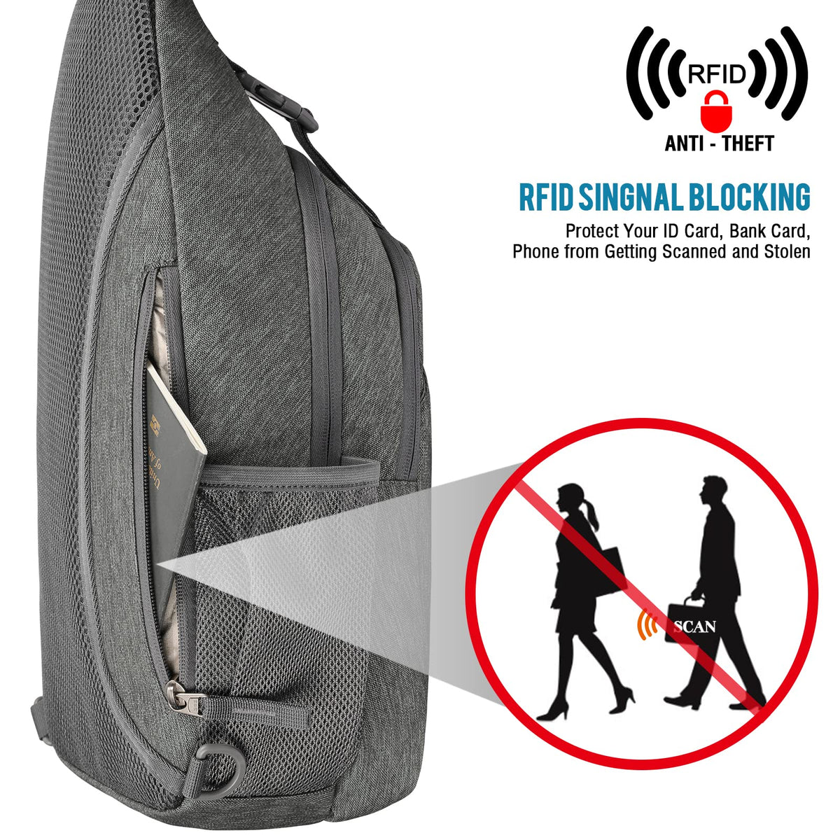G4Free Activewear - G4Free RFID Blocking Sling Bag -D02V743S-D02V743A-D02V743P-D02V743N-D02V743B