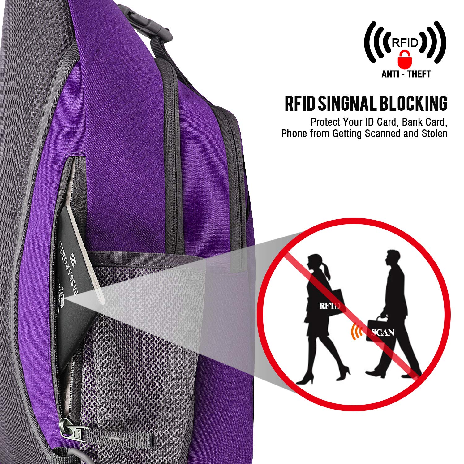 G4Free Activewear - G4Free RFID Blocking Sling Bag -D02V743S-D02V743A-D02V743P-D02V743N-D02V743B