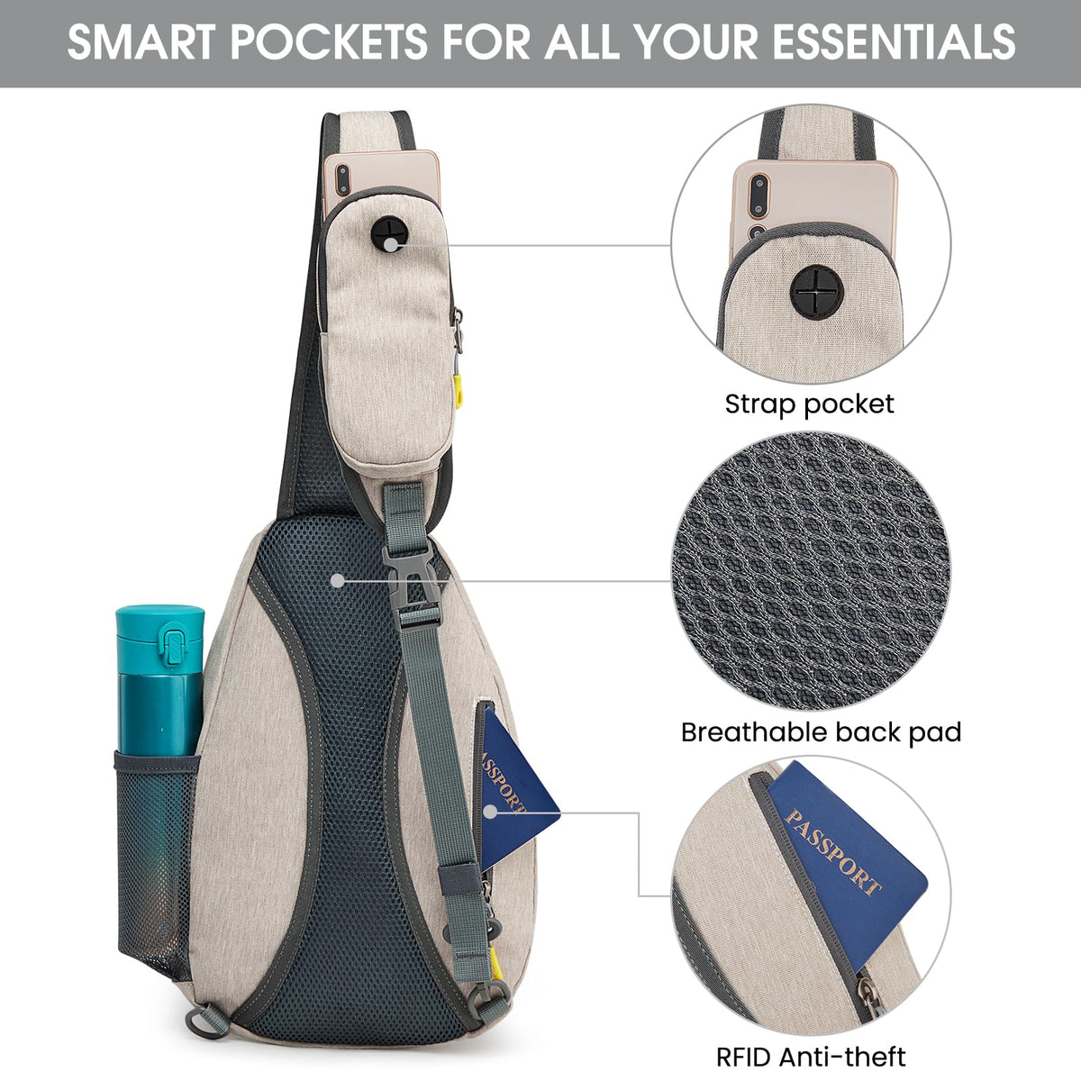 G4Free Activewear - G4Free RFID Sling Bag Crossbody Backpack -D02V708F-D02V708E-D02V708H-D02V708J-D02V708L