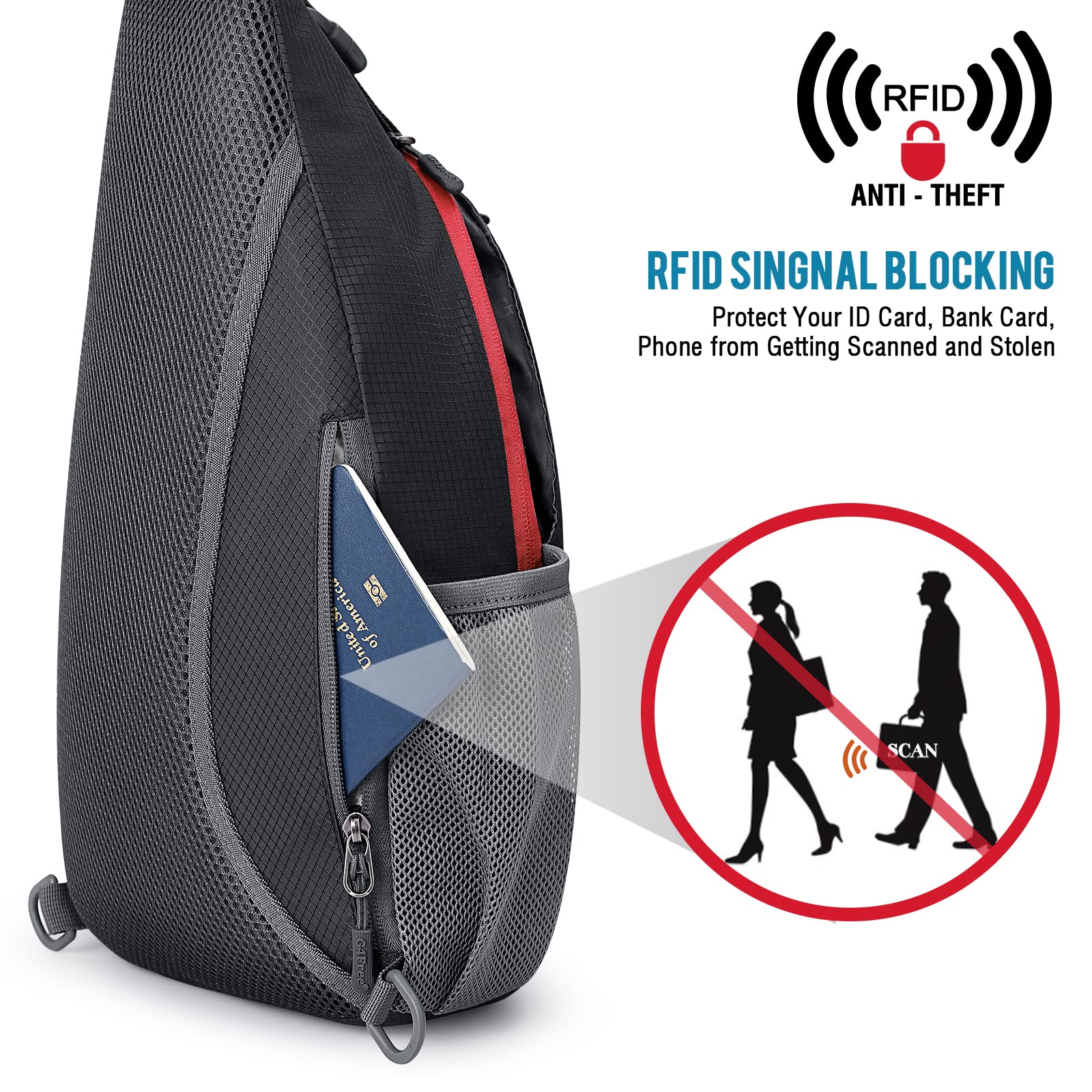 G4Free Activewear - G4Free RFID Sling Bag Crossbody Sling Backpack -TN22B092A-TN22B092B-TN22B092C-TN22B092D-TN22B092E