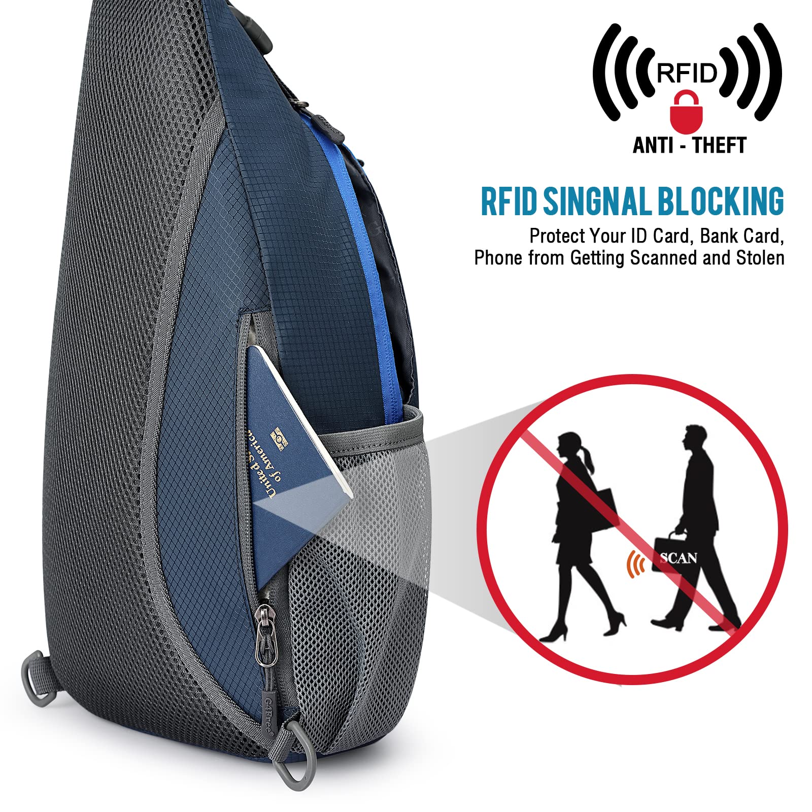 G4Free Activewear - G4Free RFID Sling Bag Crossbody Sling Backpack -TN22B092A-TN22B092B-TN22B092C-TN22B092D-TN22B092E