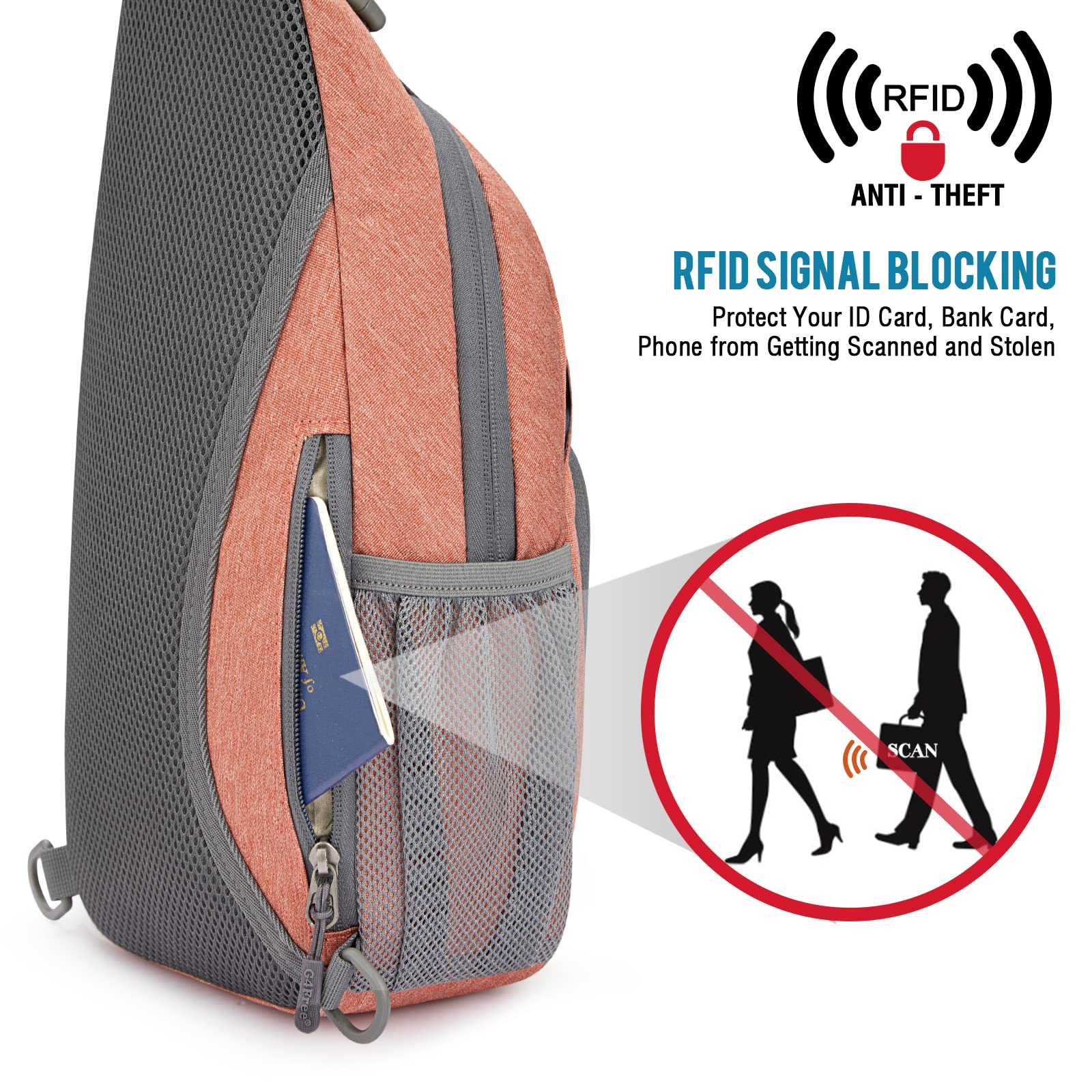 G4Free Activewear - G4Free RFID Sling Bag for Hiking Outdoor -TN22B091A-TN22B091E-TN22B091B-TN22B091F-TN22B091D