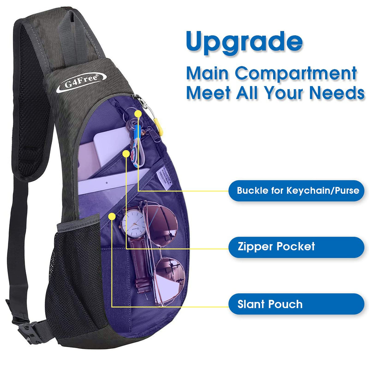 G4Free Activewear - G4Free Small Crossbody Sling Shoulder Bag -D01V068I-D01V068B-D01V068G-D01V068F-D01V068Y