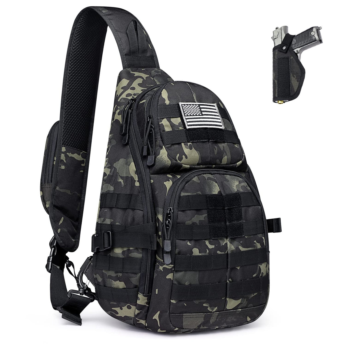 G4Free Activewear - G4Free Tactical EDC Sling Backpack, Military Rover Shoulder Sling Bag Pack with Pistol Holster for Concealed Carry -D02V760A-D02V760D-D02V760C