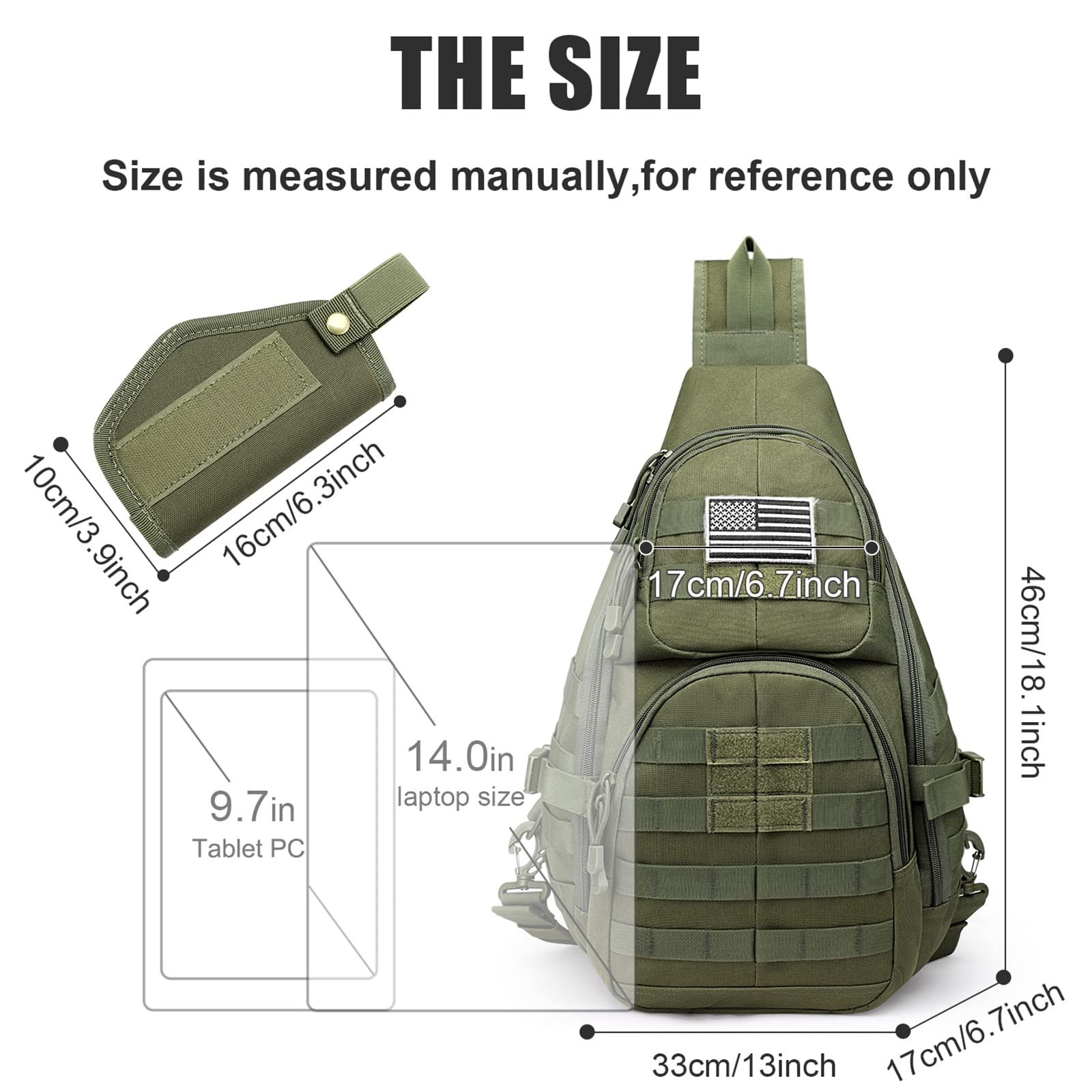 G4Free Activewear - G4Free Tactical EDC Sling Backpack, Military Rover Shoulder Sling Bag Pack with Pistol Holster for Concealed Carry -D02V760A-D02V760D-D02V760C