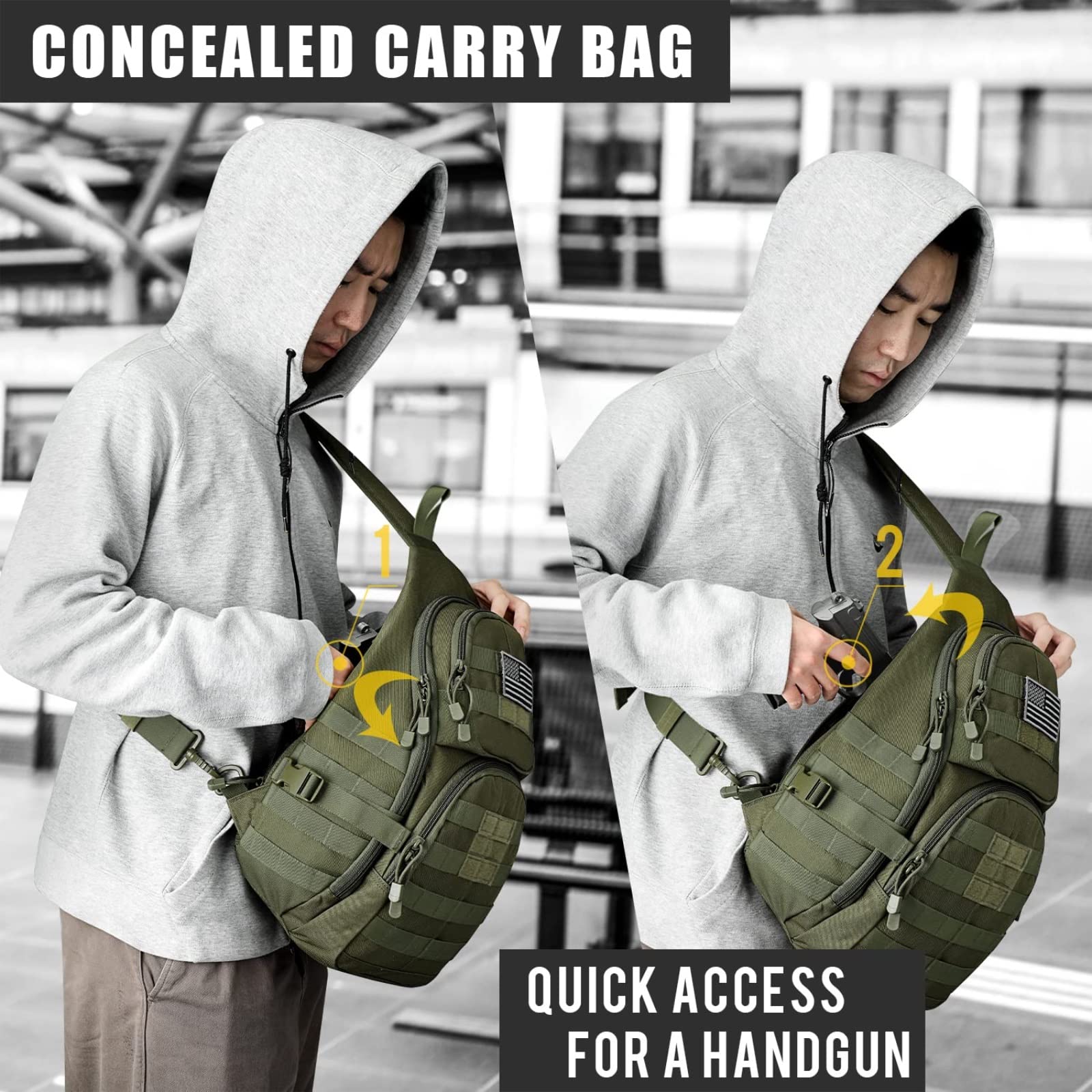 G4Free Activewear - G4Free Tactical EDC Sling Backpack, Military Rover Shoulder Sling Bag Pack with Pistol Holster for Concealed Carry -D02V760D-D02V760A-D02V760C