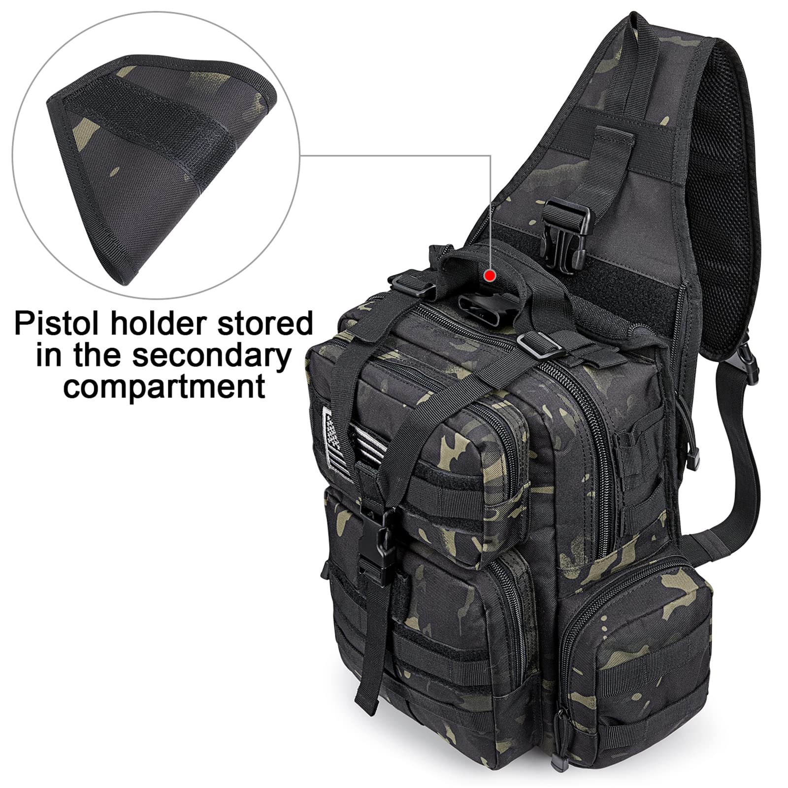 G4Free Activewear - G4Free Tactical EDC Sling Bag Backpack with Pistol Holster -D02V759D-D02V759A-D02V759F-D02V759B