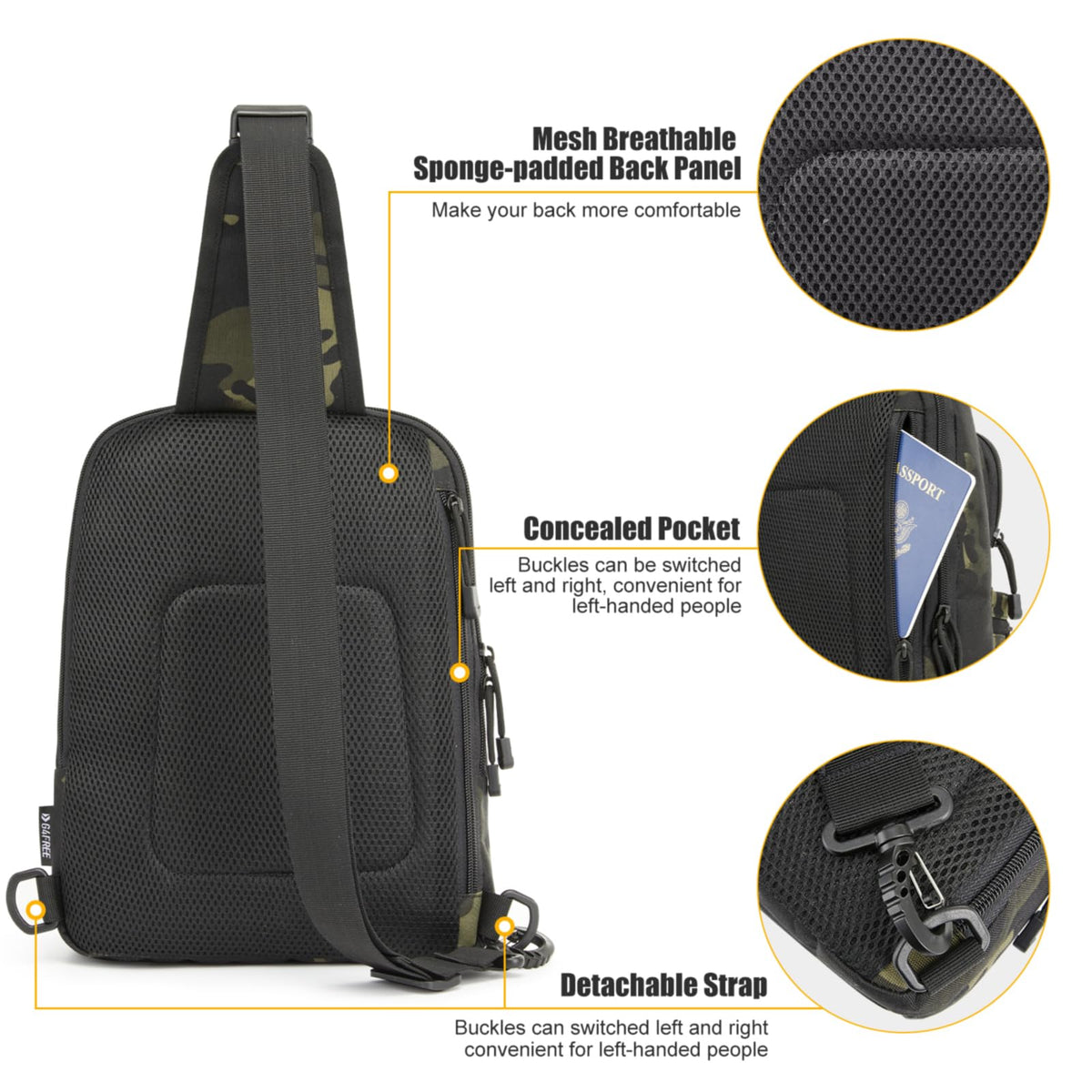 G4Free Activewear - G4Free Tactical Military Rover Shoulder Sling Pack -TN22B161B-TN22B161C-TN22B161A