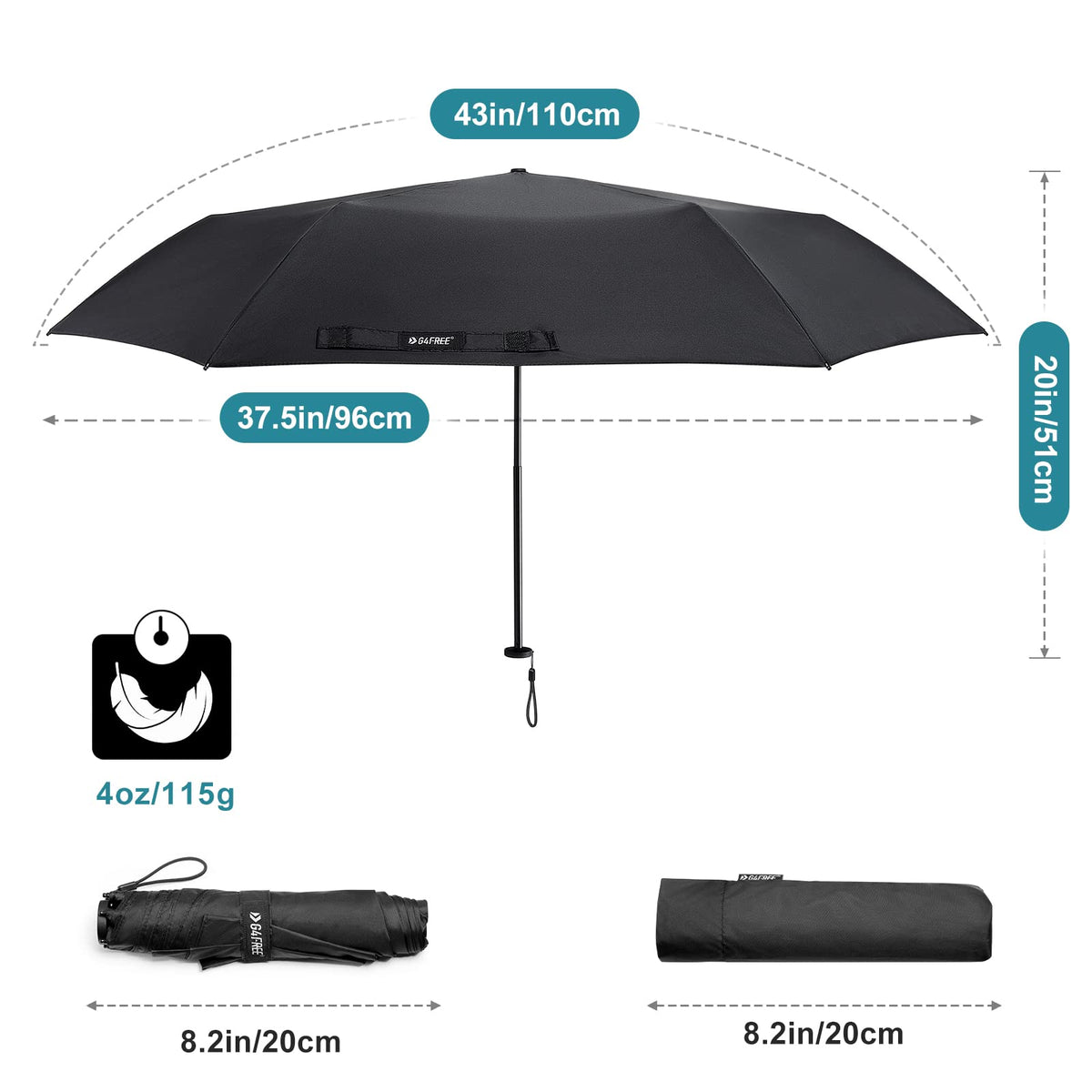 G4Free Activewear - G4Free Travel Umbrella Compact Ultralight Carbon Fiber Super Slim Small Mini UV Sun Umbrellas -NT22A130A
