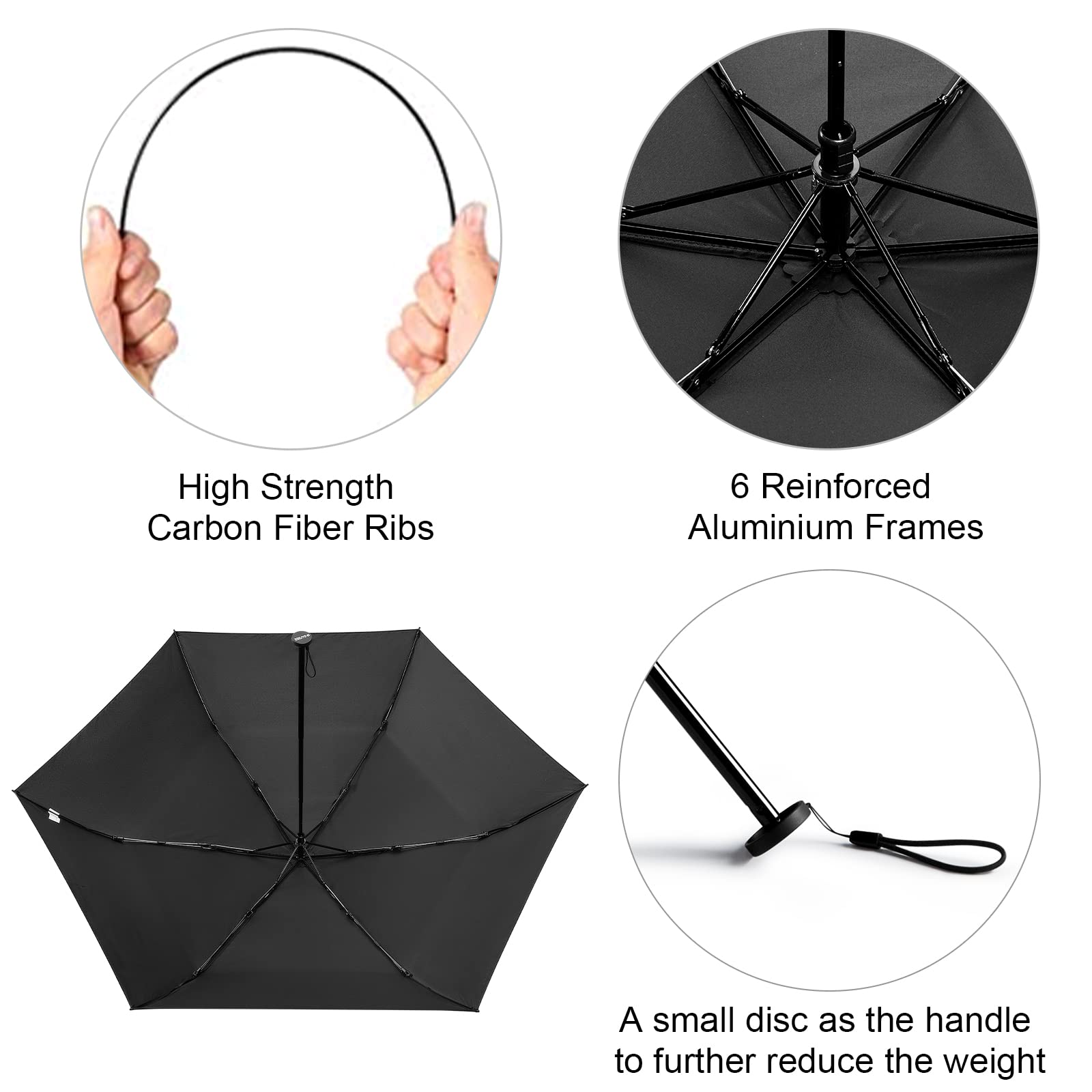 G4Free Activewear - G4Free Travel Umbrella Compact Ultralight Carbon Fiber Super Slim Small Mini UV Sun Umbrellas -NT22A130A