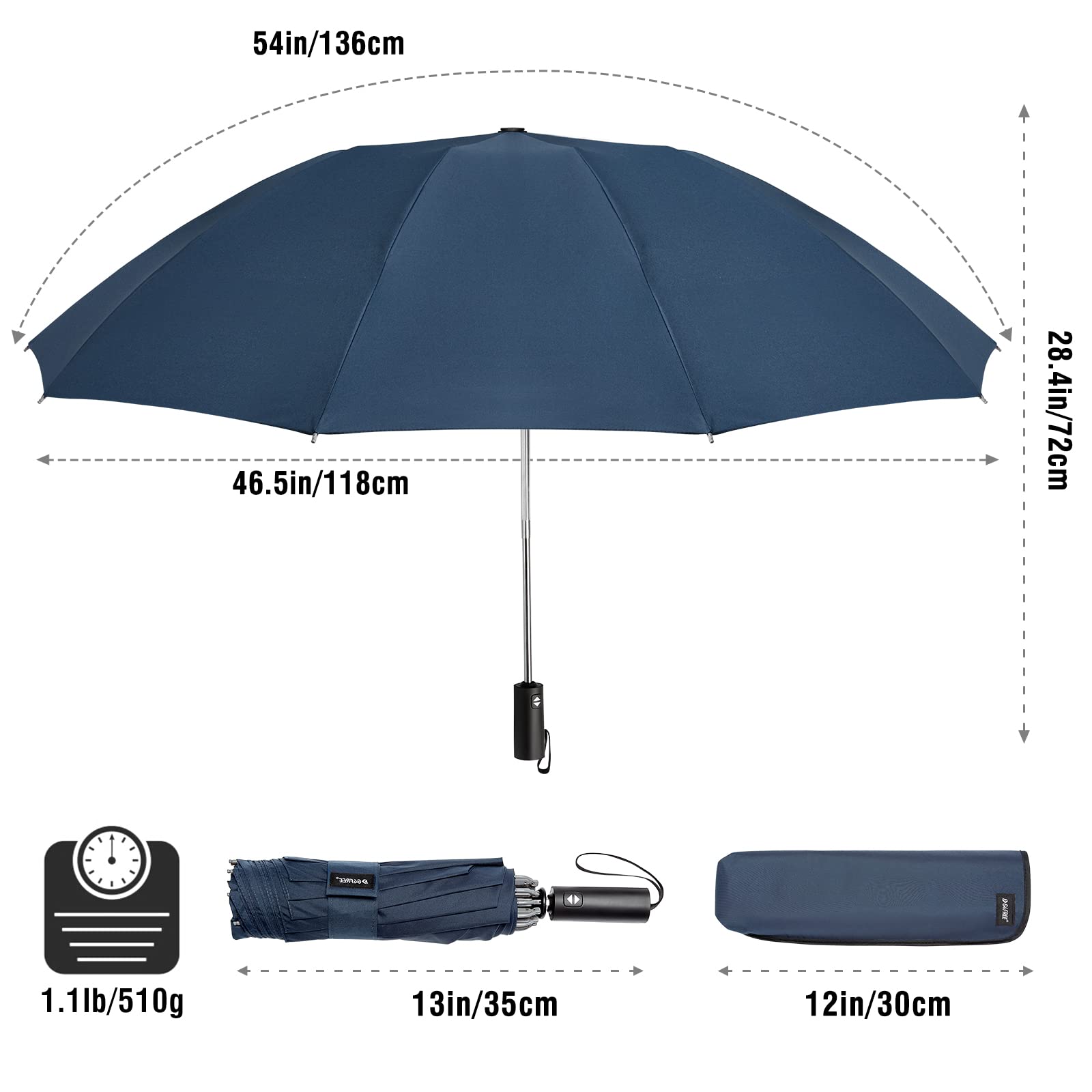 G4Free Activewear - G4Free UPF 50+ UV Protection 54 Inch Large Reverse Travel Umbrella -NT21A010B-NT21A010A-NT21A010C-NT21A010D-NT22A170A