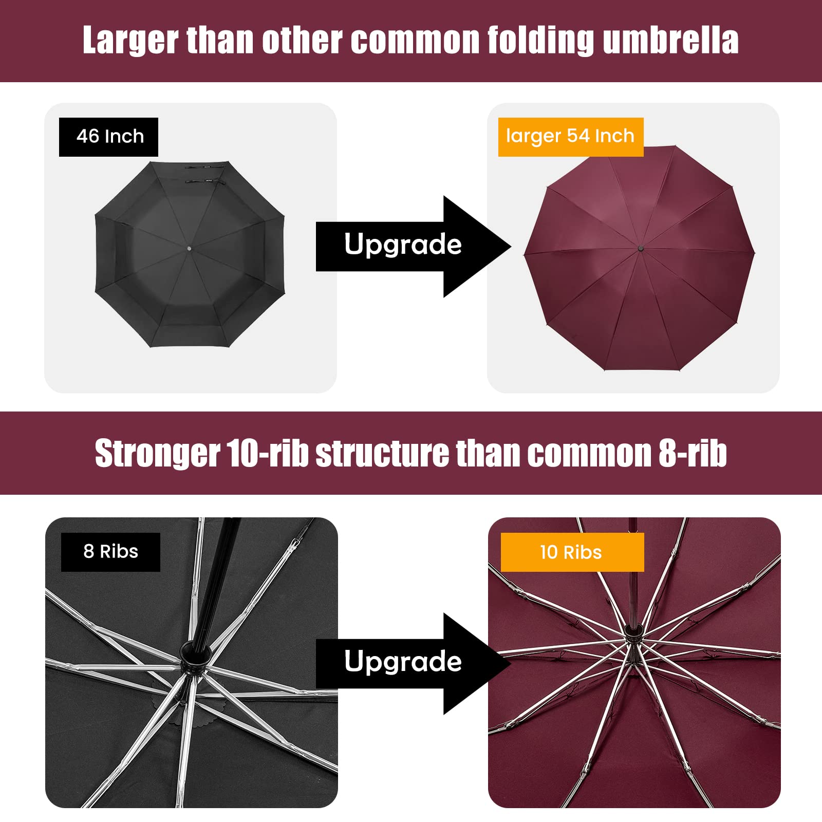 G4Free Activewear - G4Free UPF 50+ UV Protection 54 Inch Large Reverse Travel Umbrella -NT21A010B-NT21A010A-NT21A010C-NT21A010D-NT22A170A