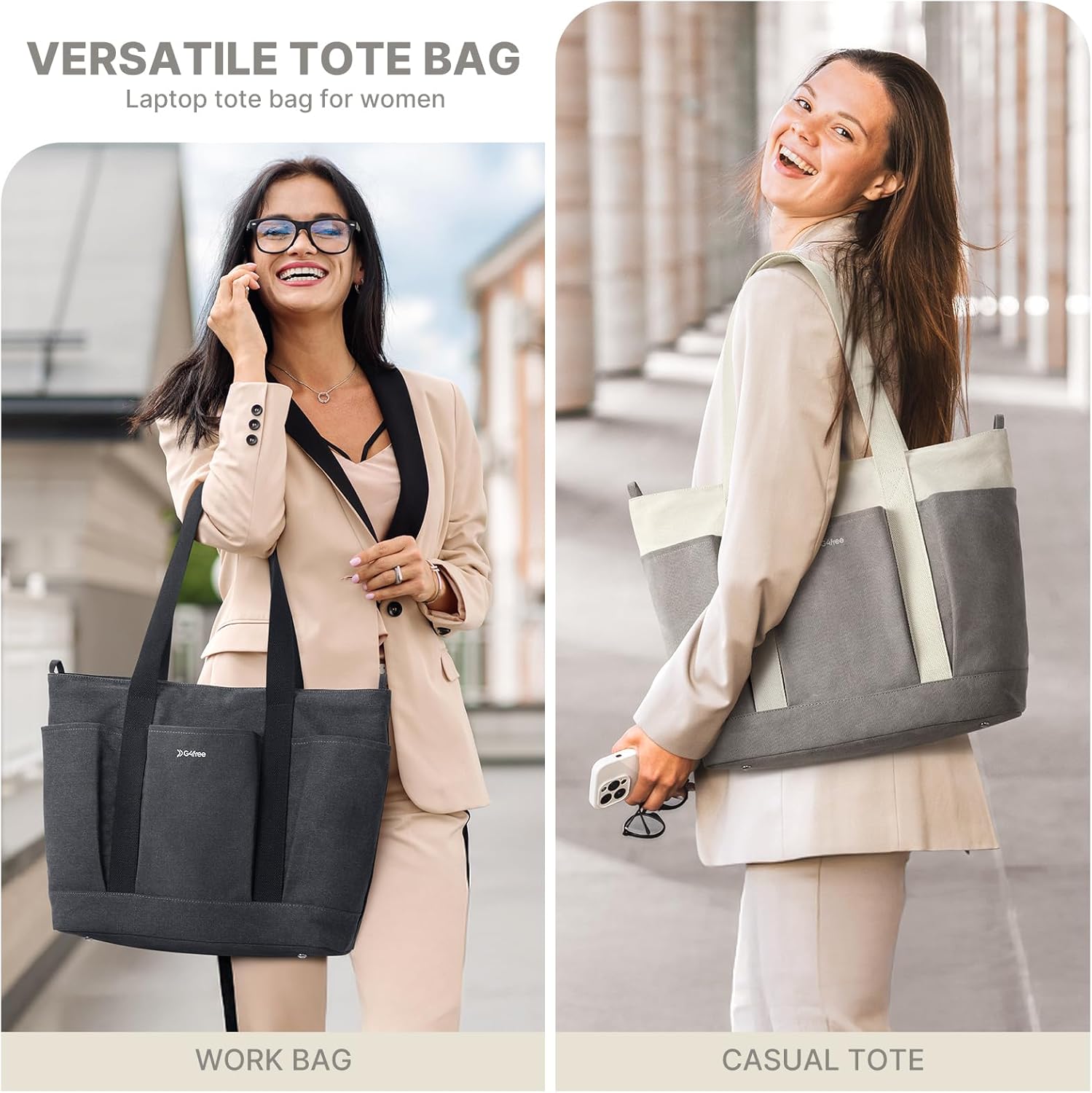 G4Free Activewear - G4free Large Zipper Canvas Tote Bag With Laptop Sleeve -TN24B474B-TN24B474C-TN24B474A