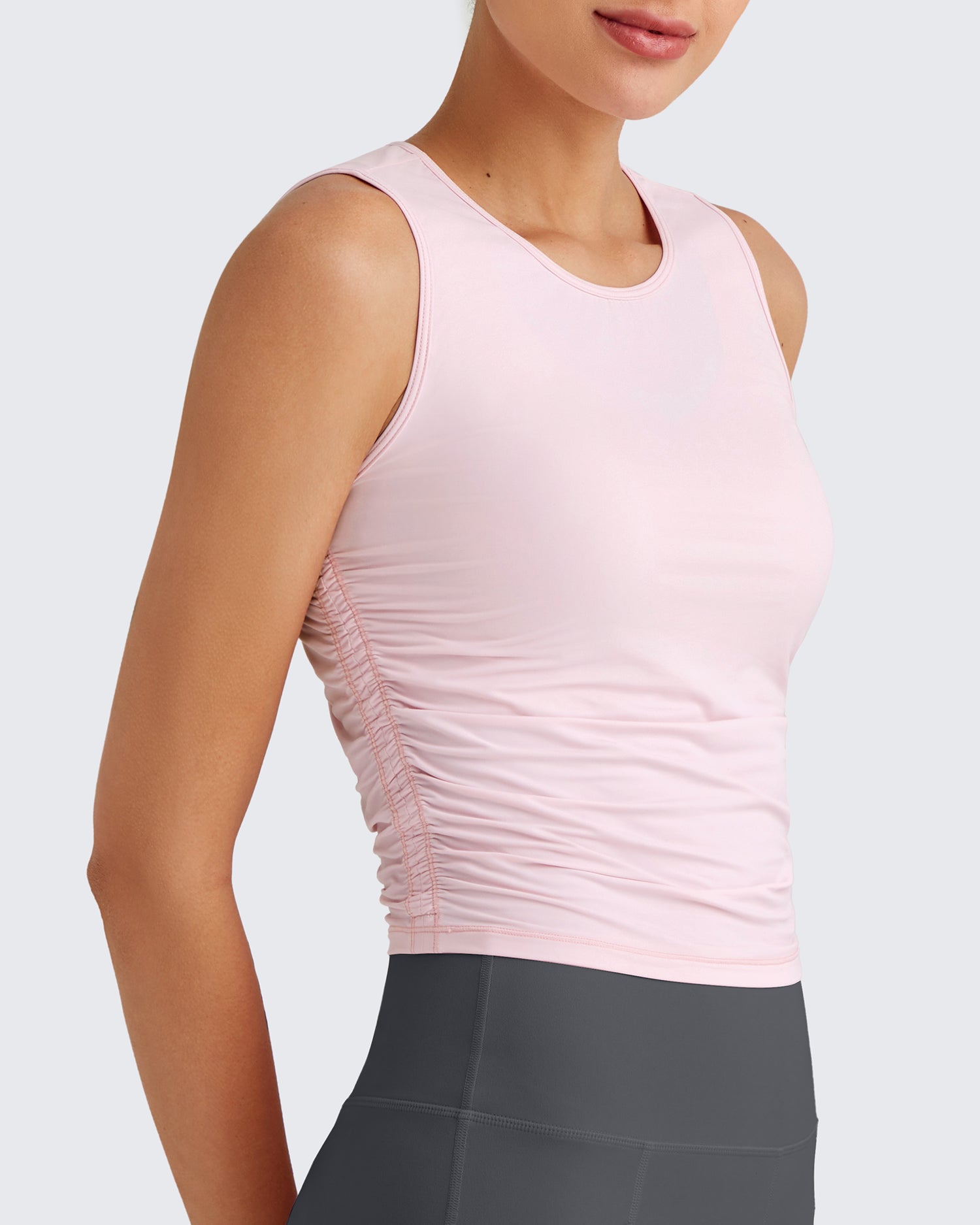 G4Free Activewear - Lightbreeze Side Ruched Sleeveless Workout Tops -GF25L322AF-XS-GF25L322AA-S-GF25L322AB-M-GF25L322AC-L-GF25L322AD-XL