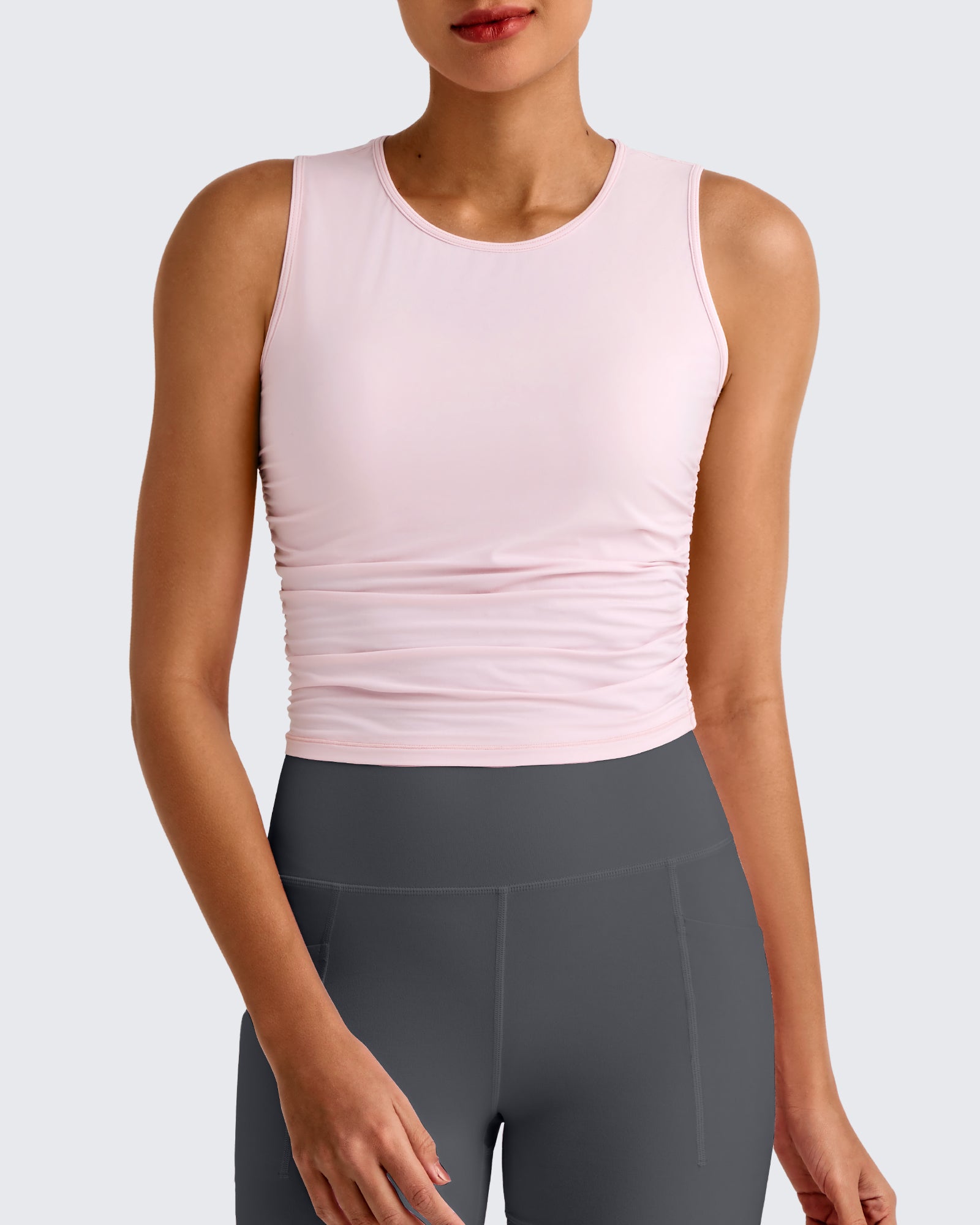 G4Free Activewear - Lightbreeze Side Ruched Sleeveless Workout Tops -GF25L322AF-XS-GF25L322AA-S-GF25L322AB-M-GF25L322AC-L-GF25L322AD-XL