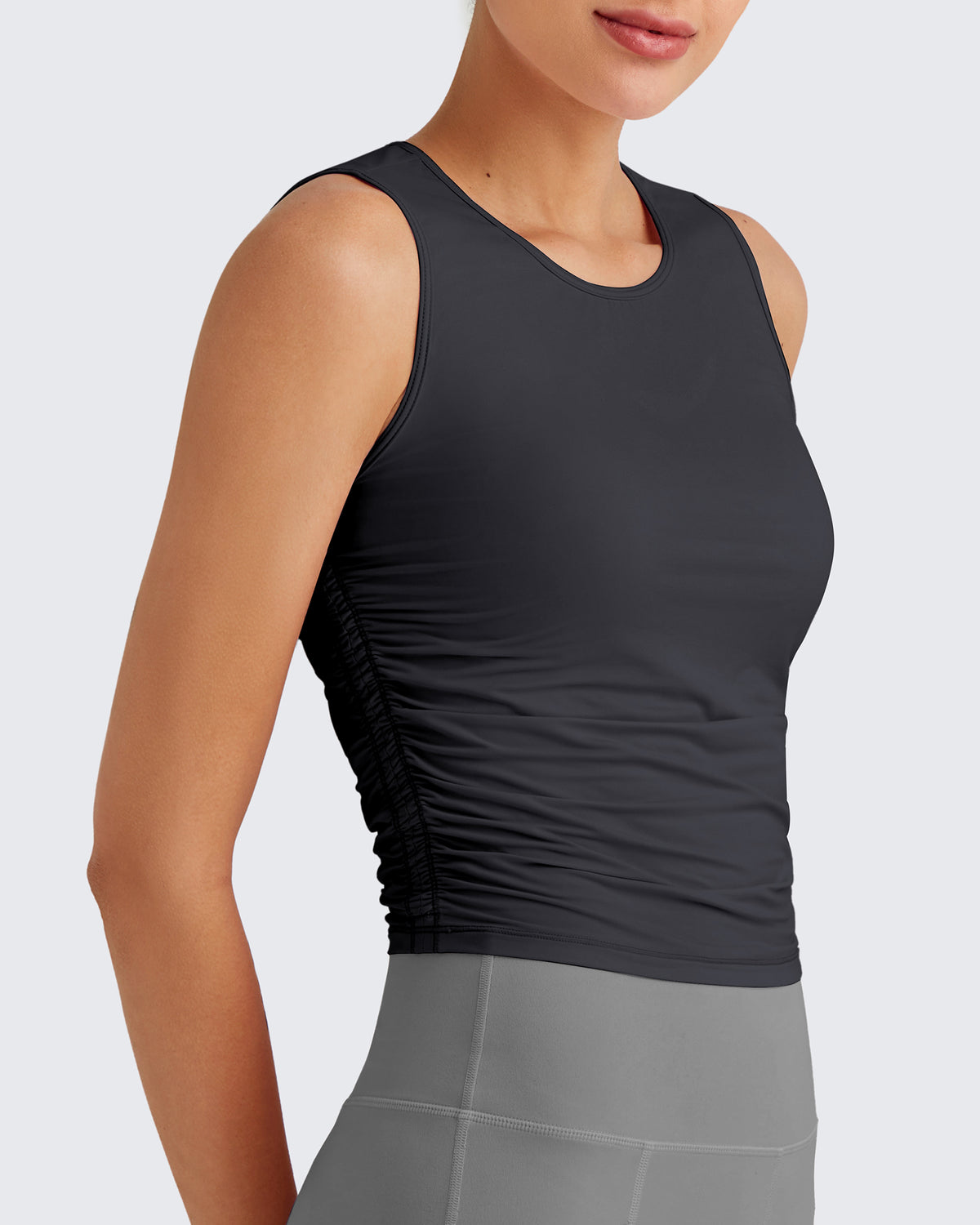 G4Free Activewear - Lightbreeze Side Ruched Sleeveless Workout Tops -GF25L322AF-XS-GF25L322AA-S-GF25L322AB-M-GF25L322AC-L-GF25L322AD-XL
