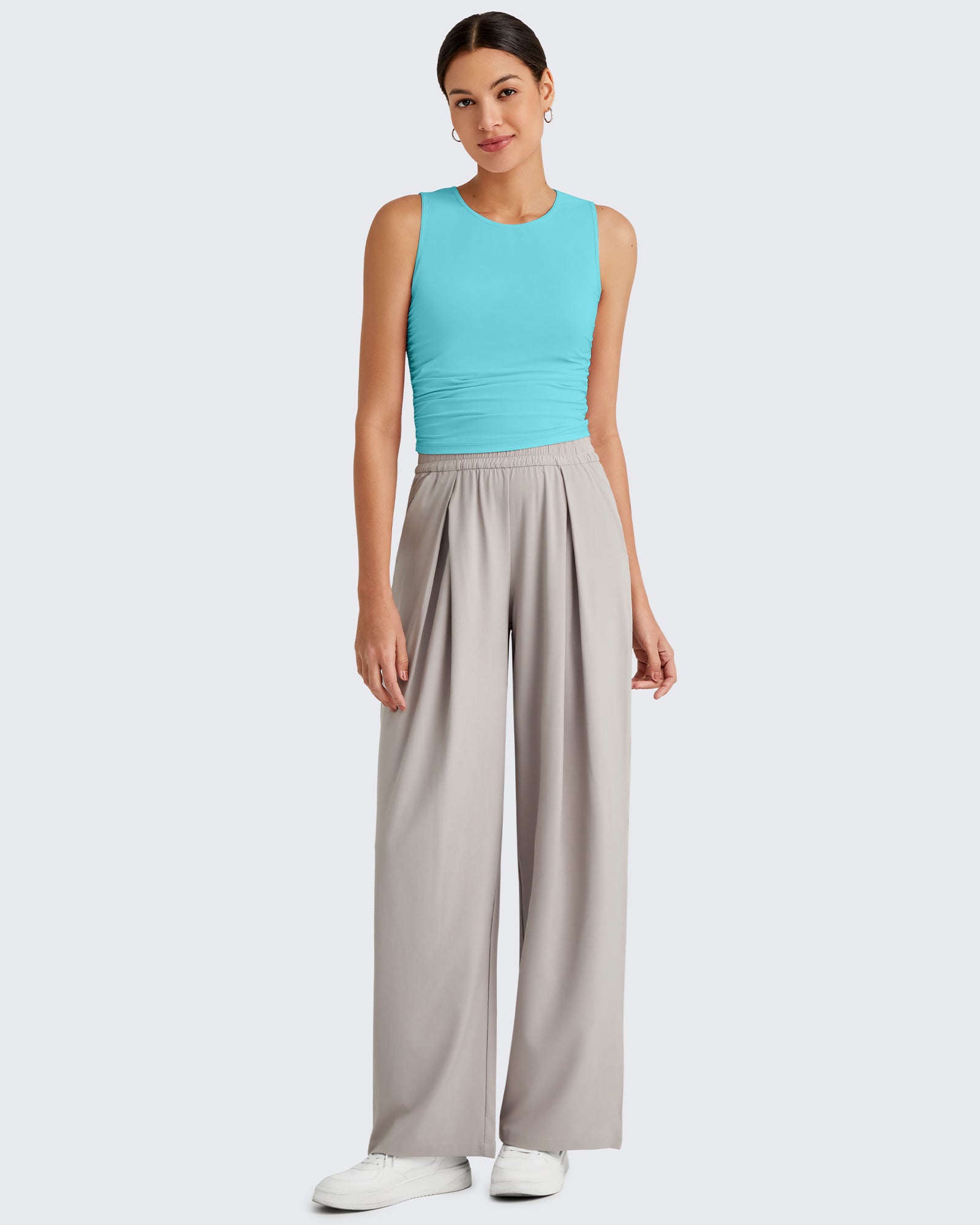 G4Free Activewear - Lightbreeze Side Ruched Sleeveless Workout Tops -GF25L322AF-XS-GF25L322AA-S-GF25L322AB-M-GF25L322AC-L-GF25L322AD-XL