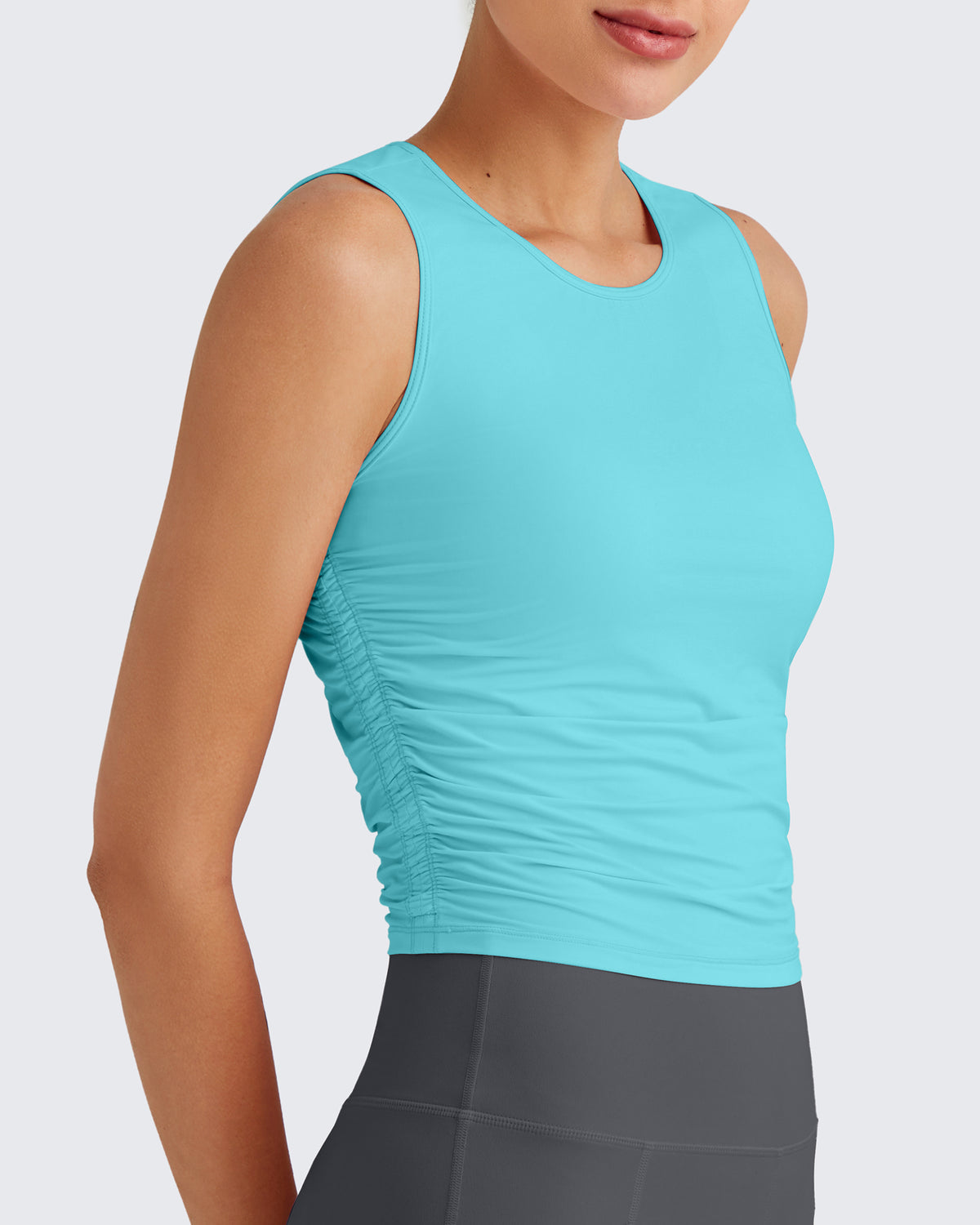 G4Free Activewear - Lightbreeze Side Ruched Sleeveless Workout Tops -GF25L322AF-XS-GF25L322AA-S-GF25L322AB-M-GF25L322AC-L-GF25L322AD-XL