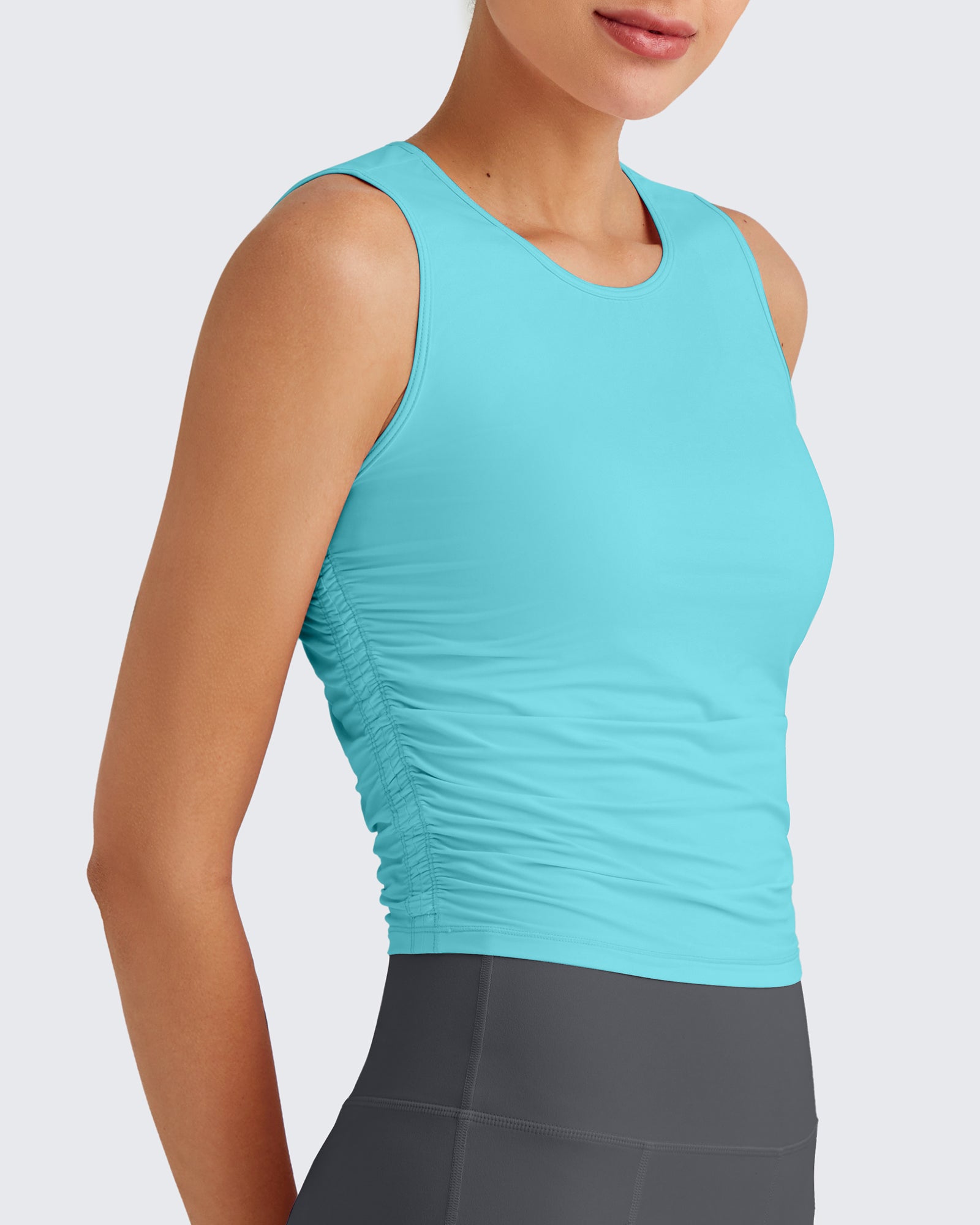 G4Free Activewear - Lightbreeze Side Ruched Sleeveless Workout Tops -GF25L322AF-XS-GF25L322AA-S-GF25L322AB-M-GF25L322AC-L-GF25L322AD-XL