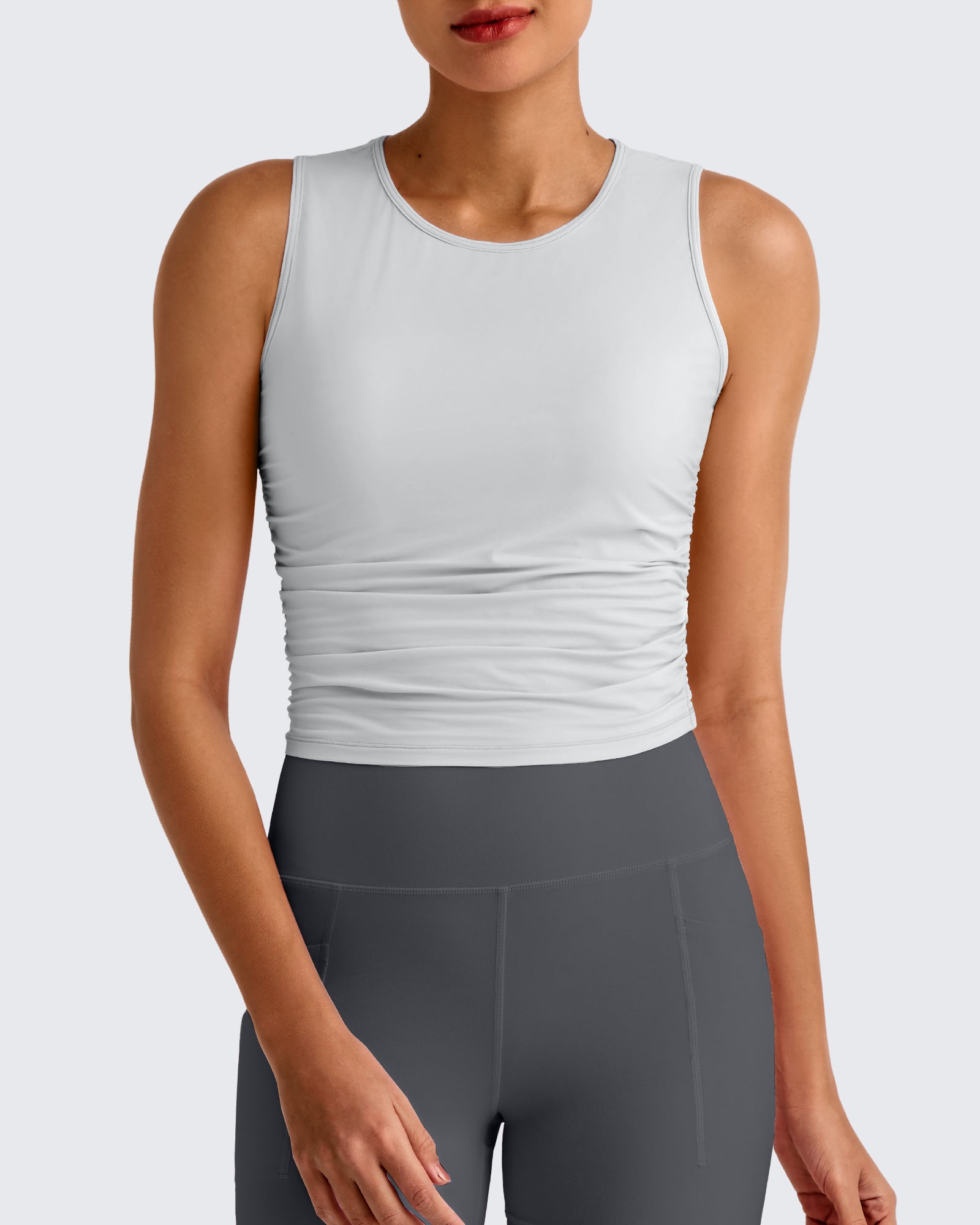 G4Free Activewear - Lightbreeze Side Ruched Sleeveless Workout Tops -GF25L322AF-XS-GF25L322AA-S-GF25L322AB-M-GF25L322AC-L-GF25L322AD-XL